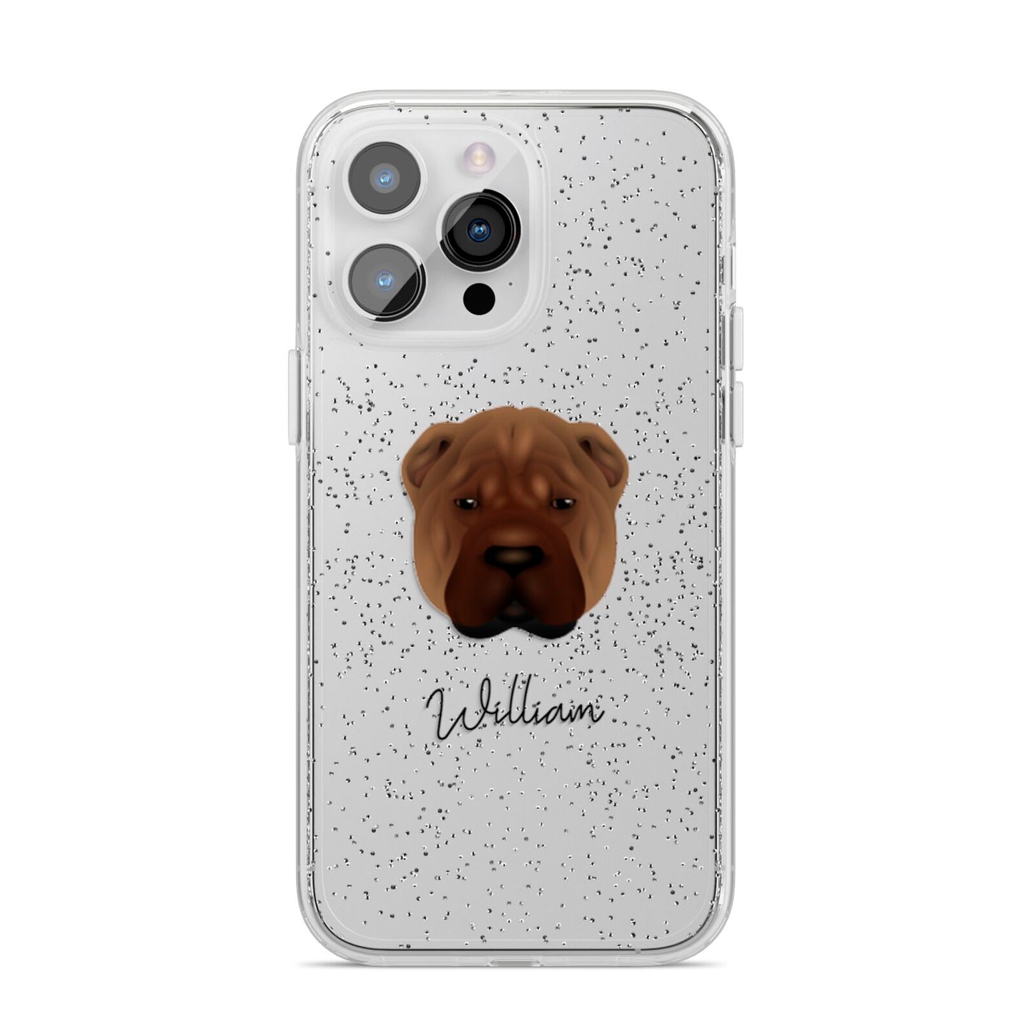 Shar Pei Personalised iPhone 14 Pro Max Glitter Tough Case Silver