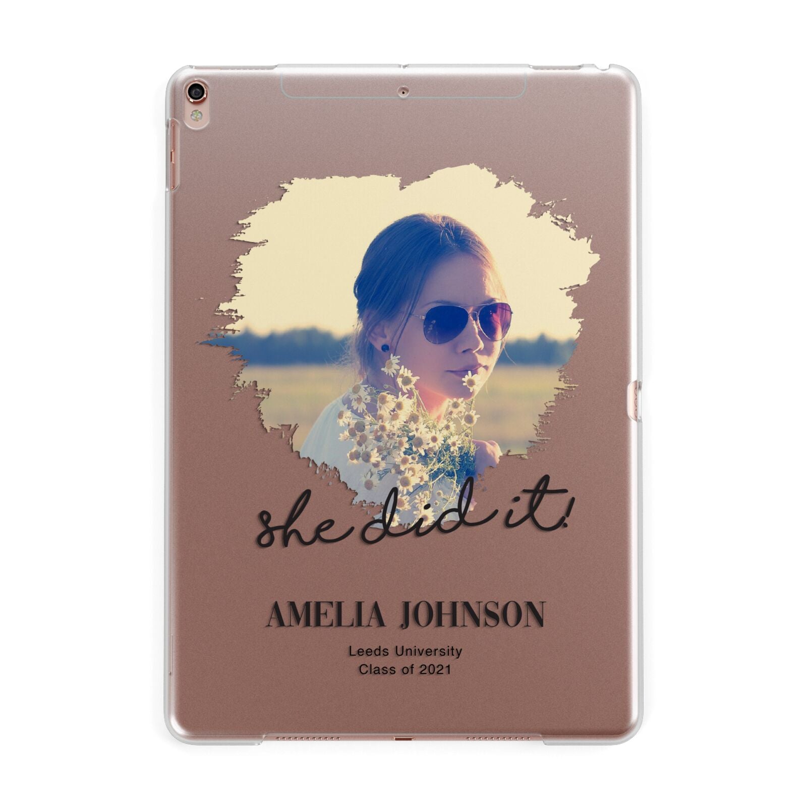 She Did It Graduation Photo with Name Apple iPad Rose Gold Case