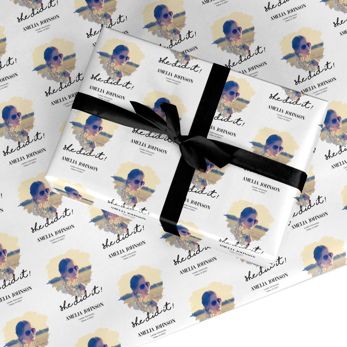 She Did It Graduation Photo with Name Custom Wrapping Paper