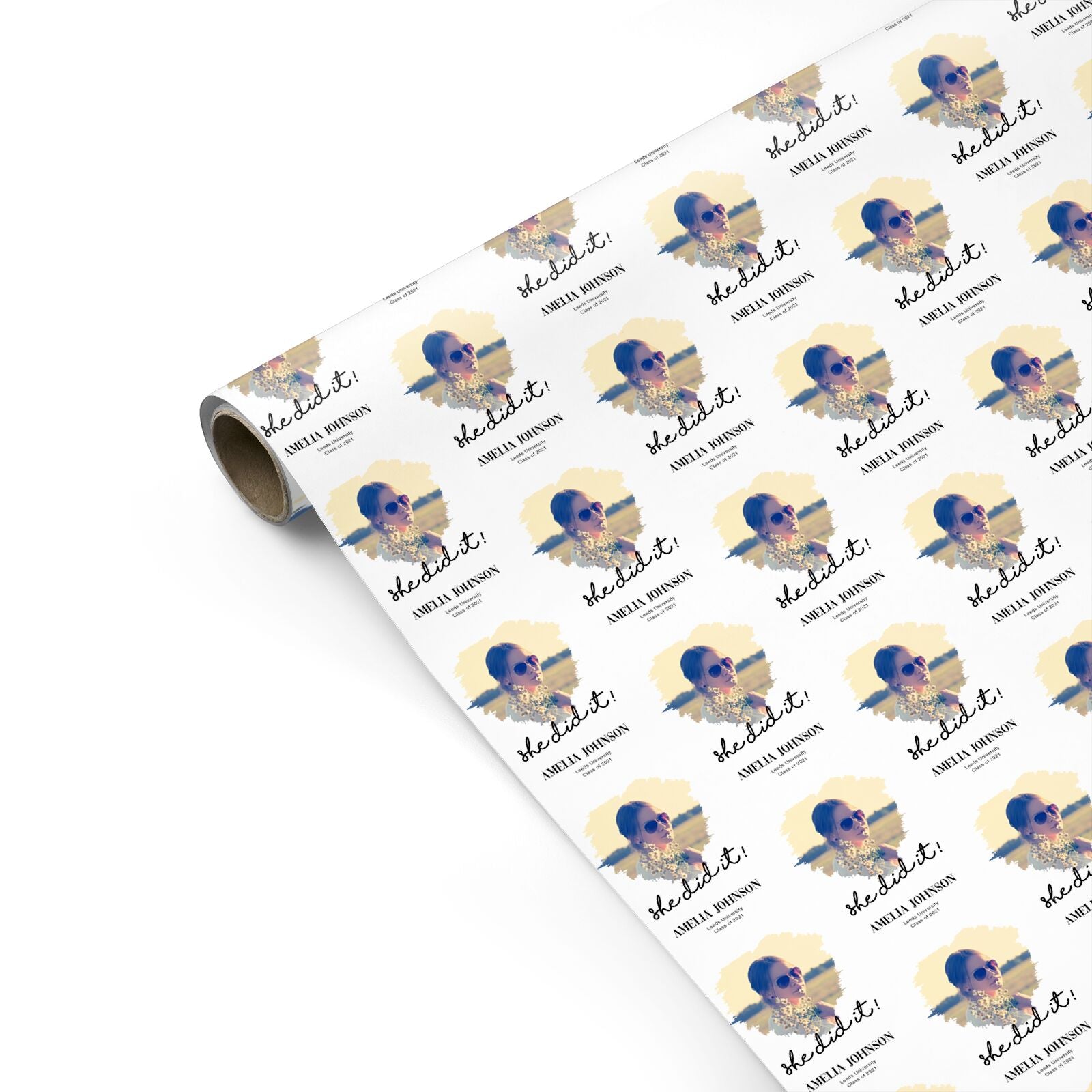 She Did It Graduation Photo with Name Personalised Gift Wrap