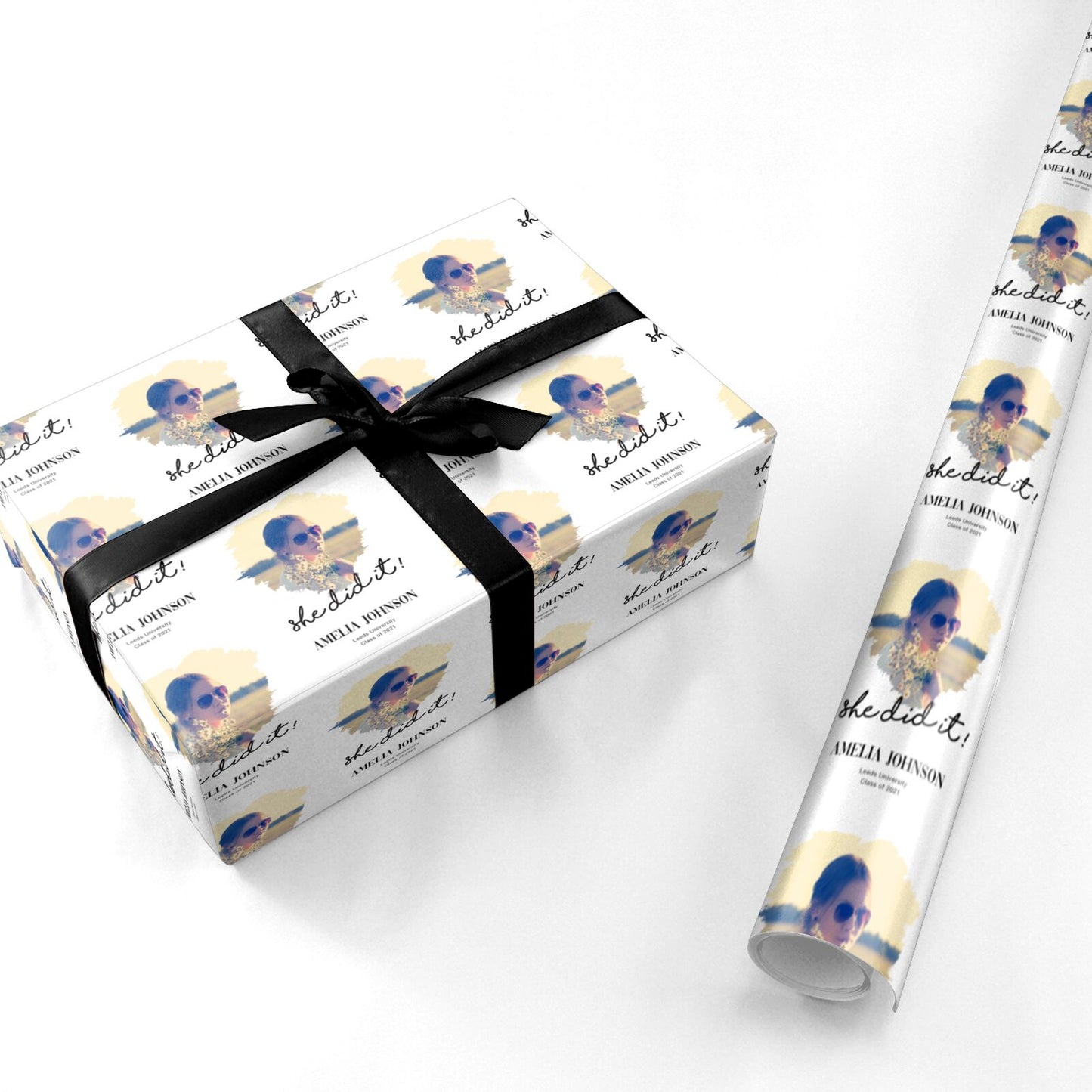 She Did It Graduation Photo with Name Personalised Wrapping Paper
