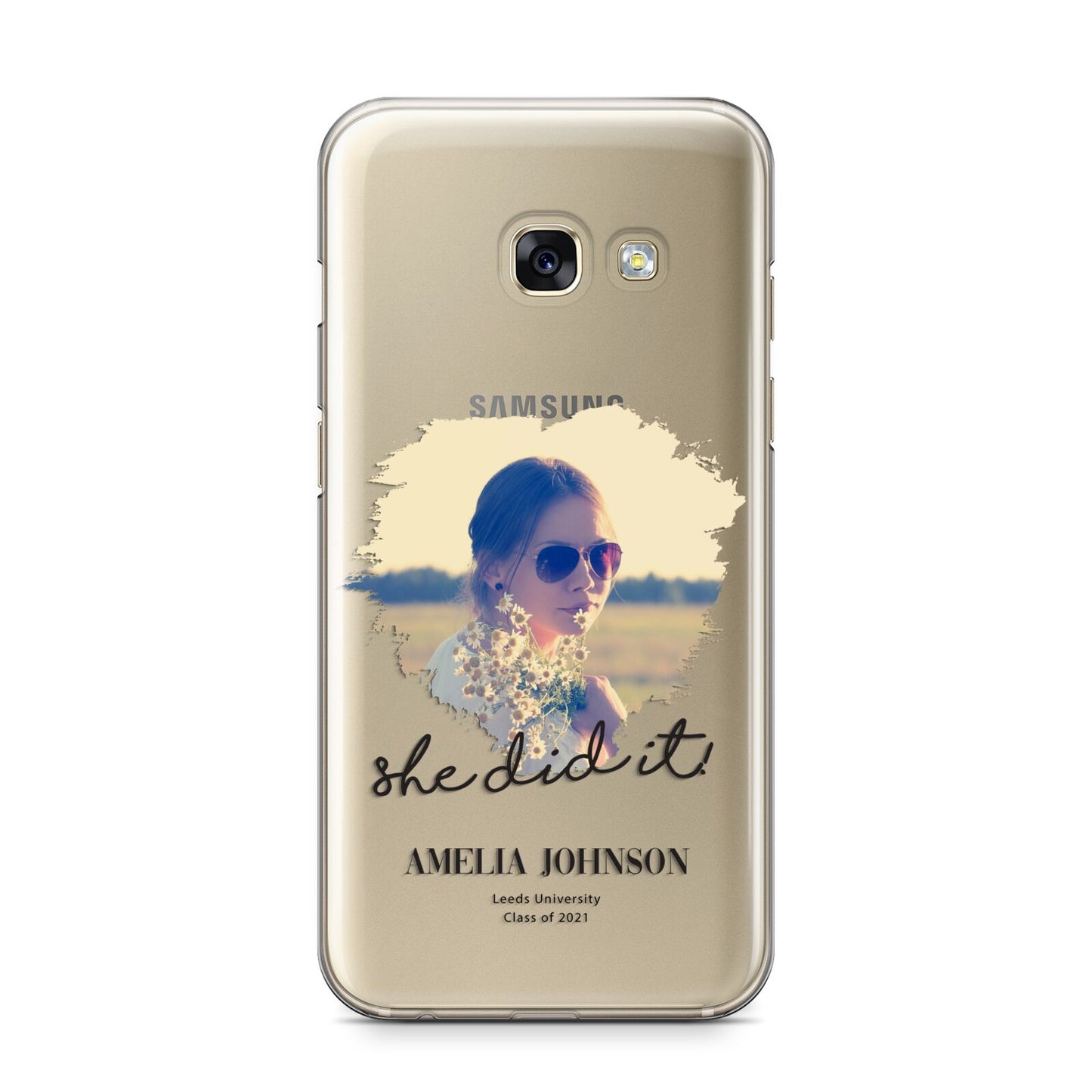 She Did It Graduation Photo with Name Samsung Galaxy A3 2017 Case on gold phone