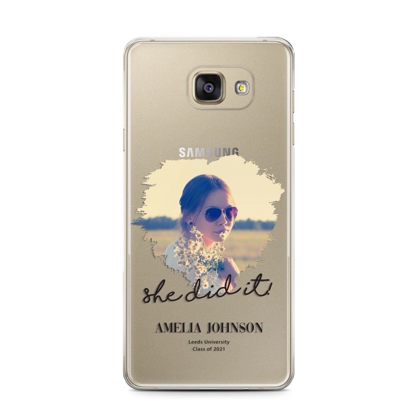 She Did It Graduation Photo with Name Samsung Galaxy A7 2016 Case on gold phone
