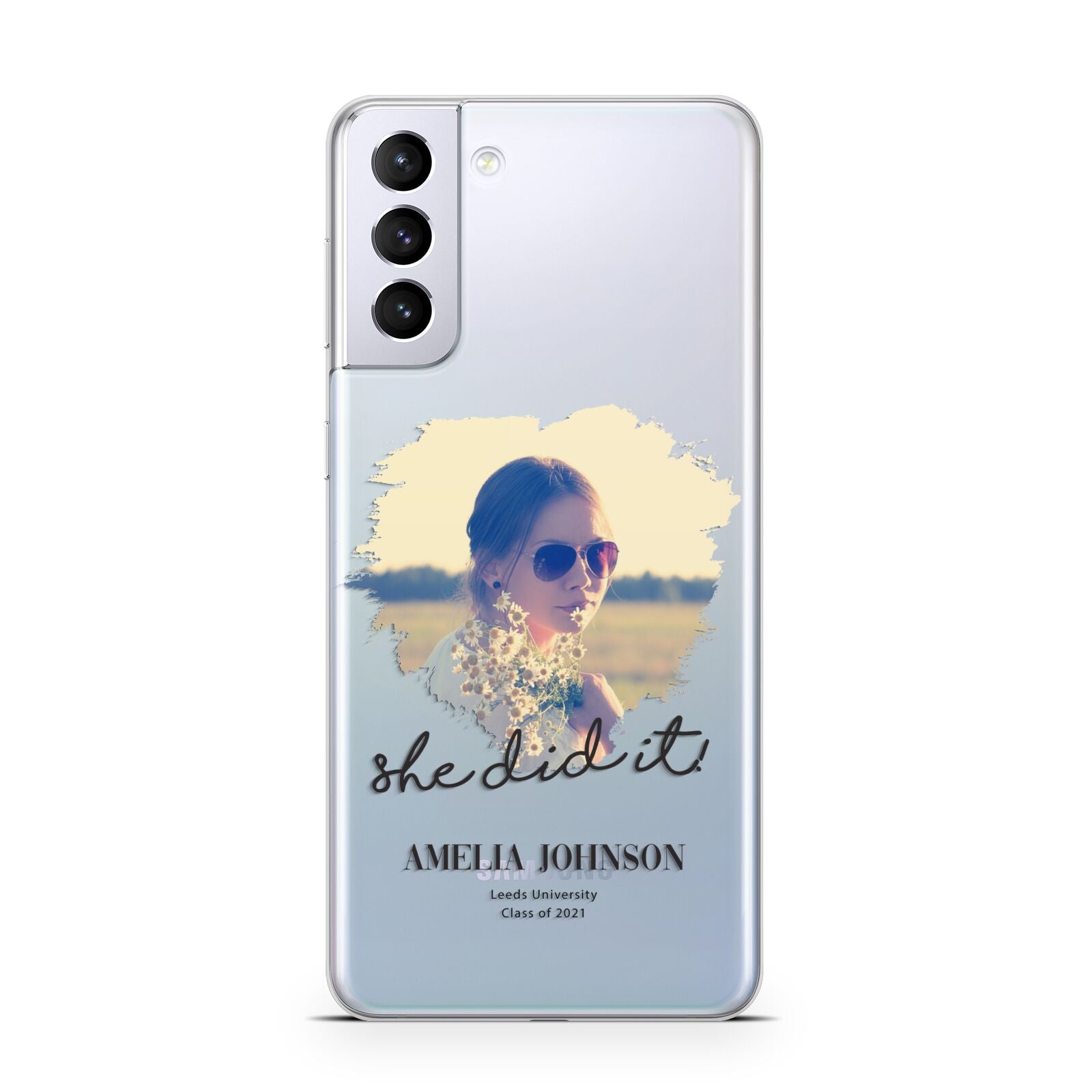 She Did It Graduation Photo with Name Samsung S21 Plus Phone Case