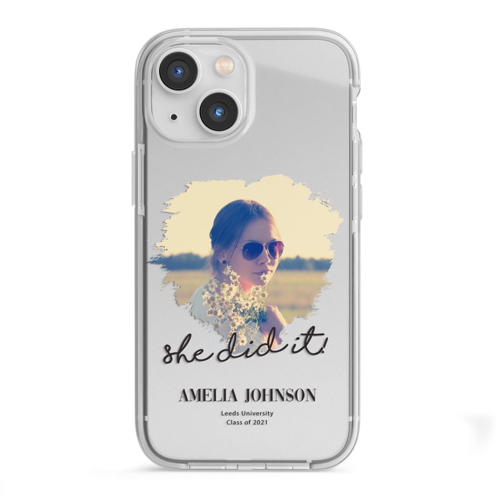 She Did It Graduation Photo with Name iPhone 13 Mini TPU Impact Case with White Edges