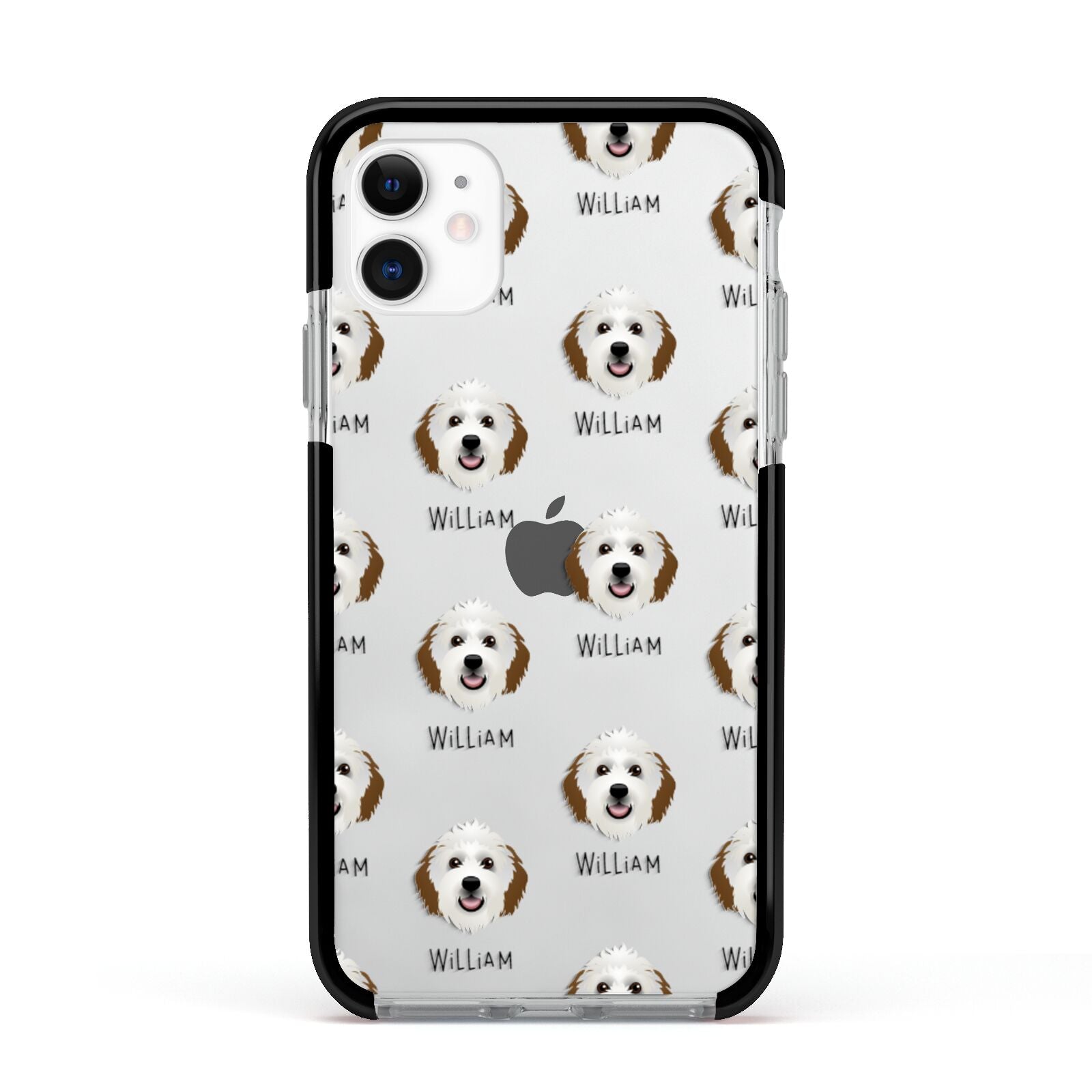 Sheepadoodle Icon with Name Apple iPhone 11 in White with Black Impact Case
