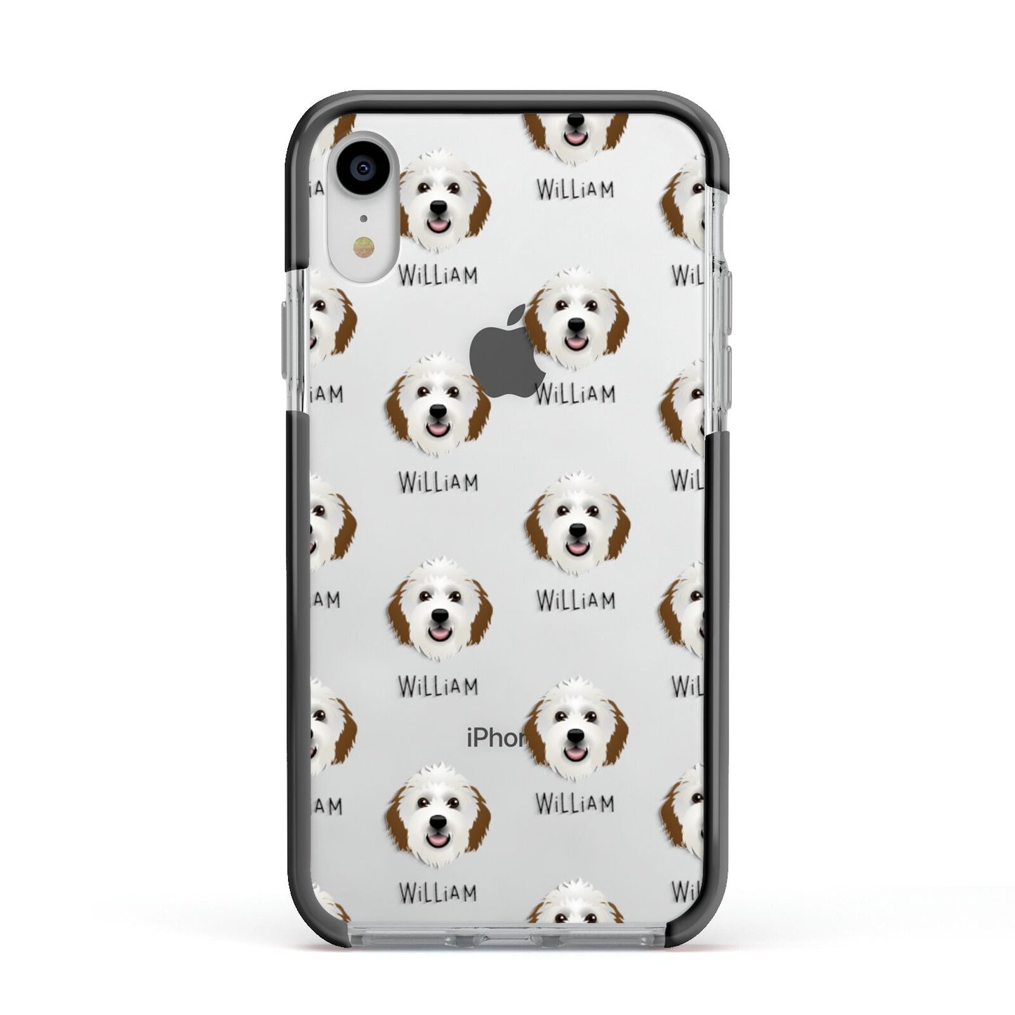 Sheepadoodle Icon with Name Apple iPhone XR Impact Case Black Edge on Silver Phone