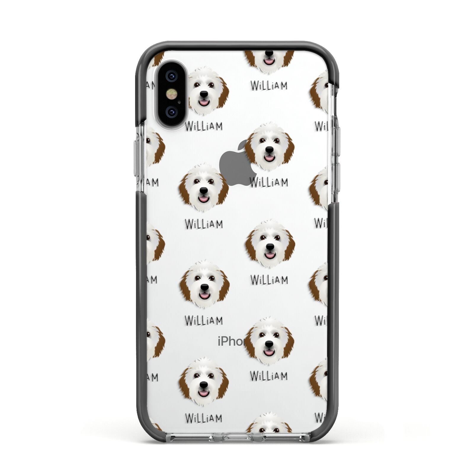 Sheepadoodle Icon with Name Apple iPhone Xs Impact Case Black Edge on Silver Phone