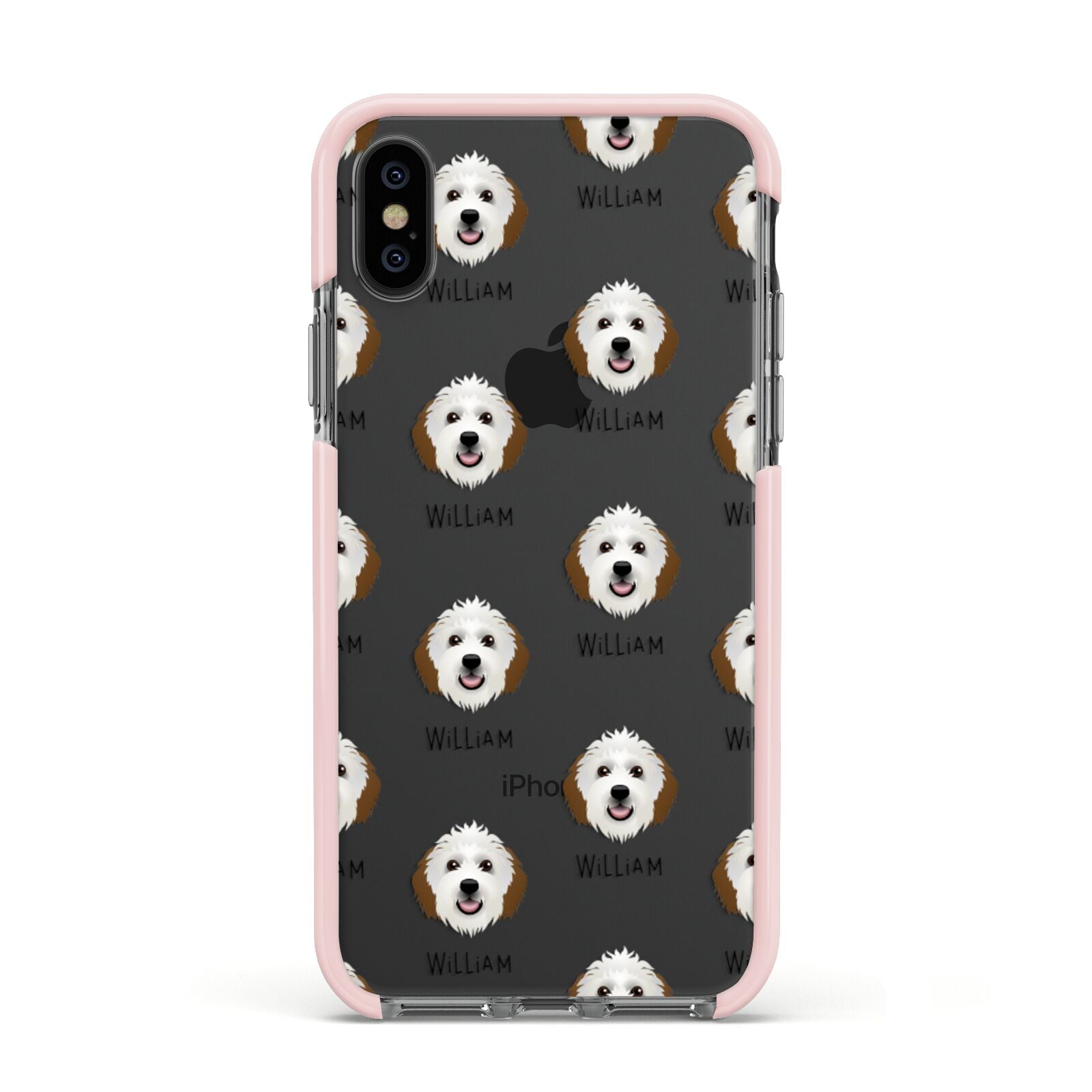 Sheepadoodle Icon with Name Apple iPhone Xs Impact Case Pink Edge on Black Phone