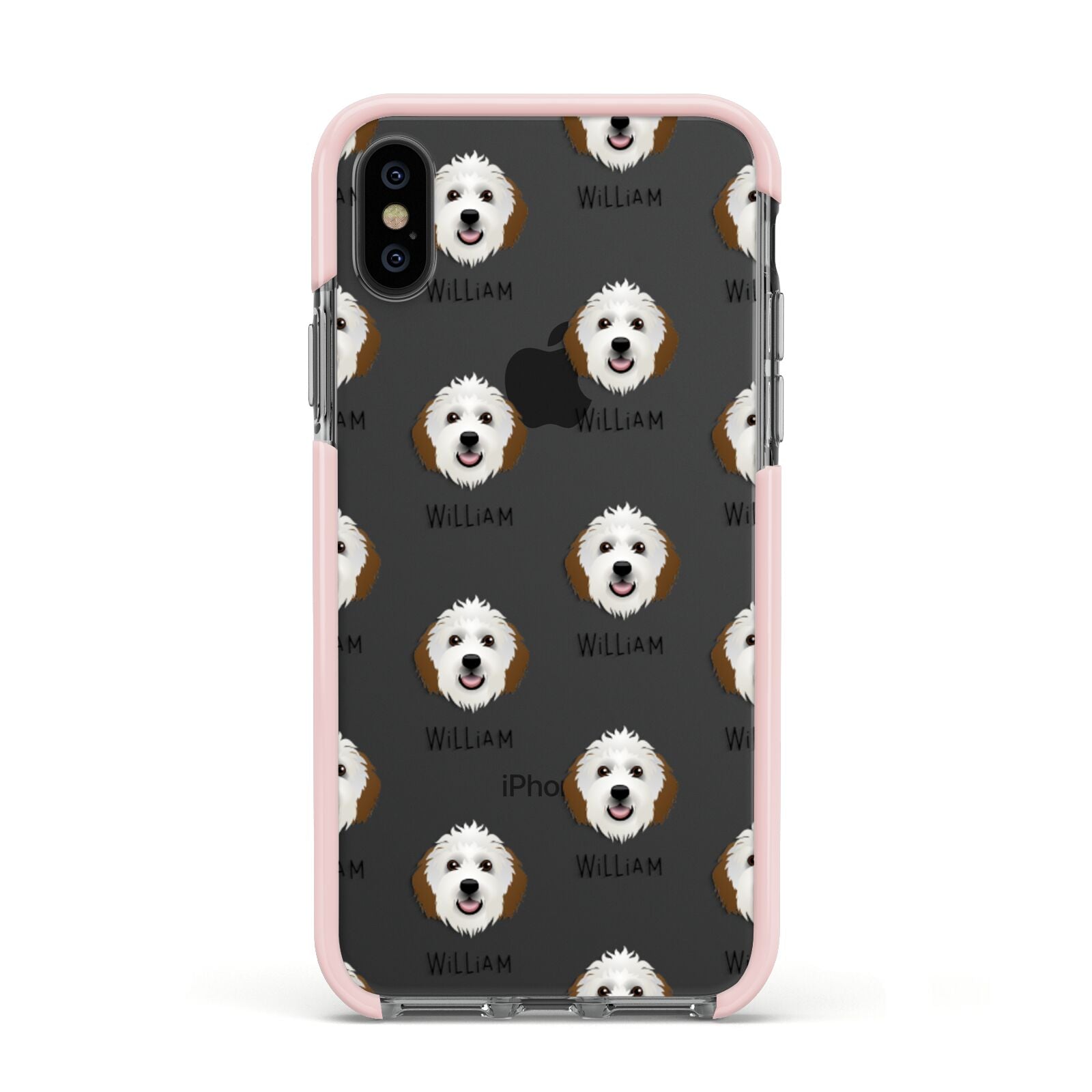 Sheepadoodle Icon with Name Apple iPhone Xs Impact Case Pink Edge on Black Phone