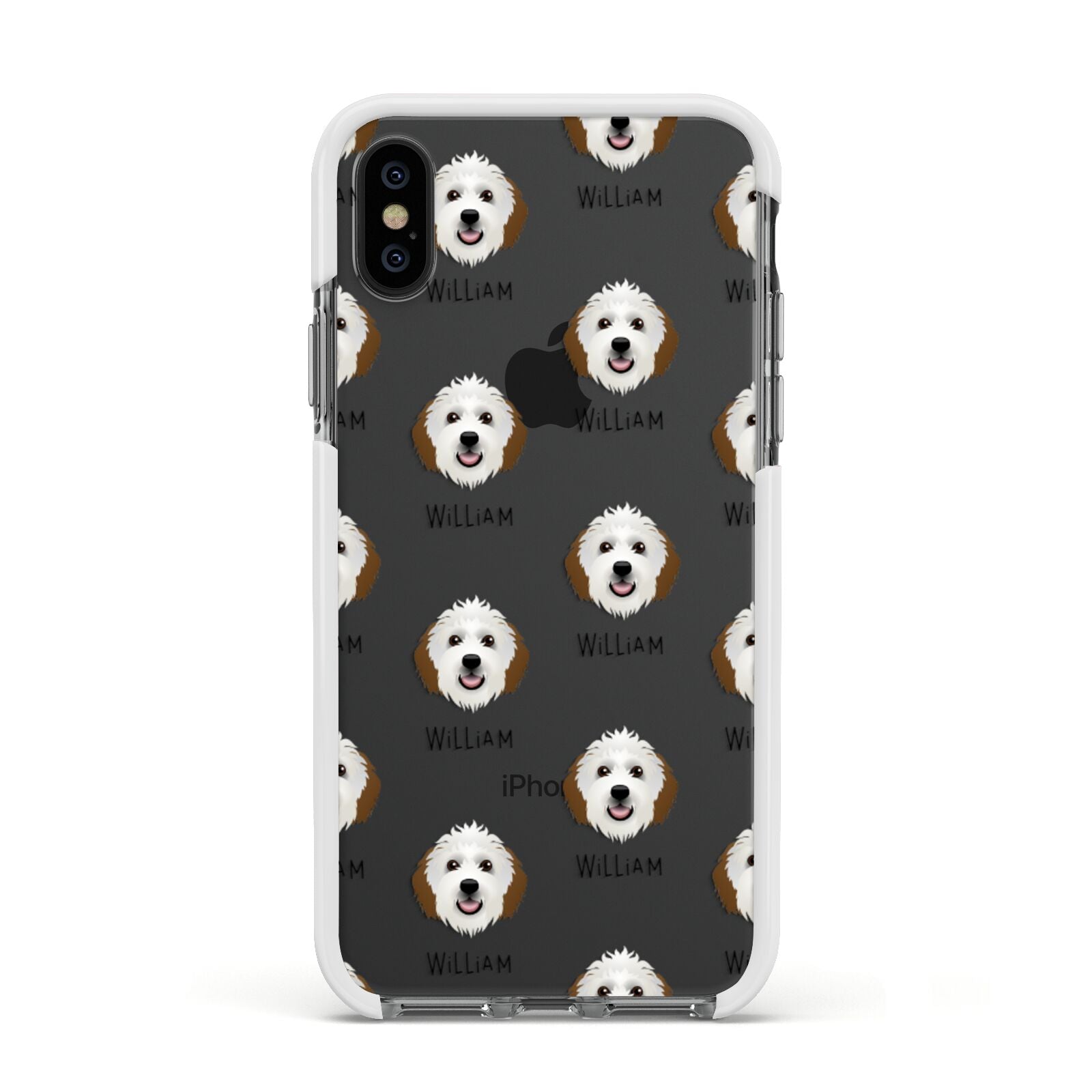 Sheepadoodle Icon with Name Apple iPhone Xs Impact Case White Edge on Black Phone