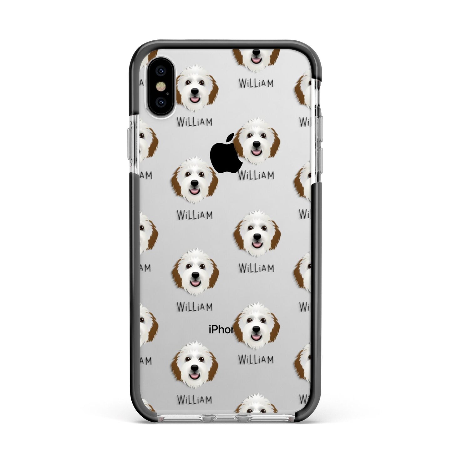 Sheepadoodle Icon with Name Apple iPhone Xs Max Impact Case Black Edge on Silver Phone