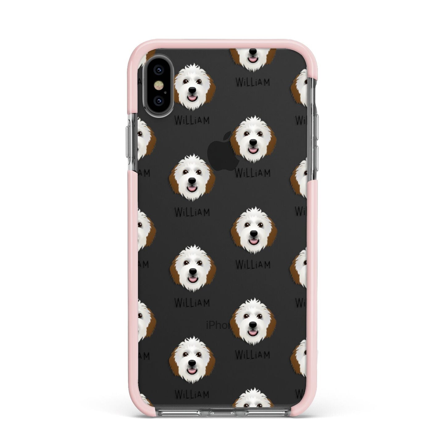 Sheepadoodle Icon with Name Apple iPhone Xs Max Impact Case Pink Edge on Black Phone