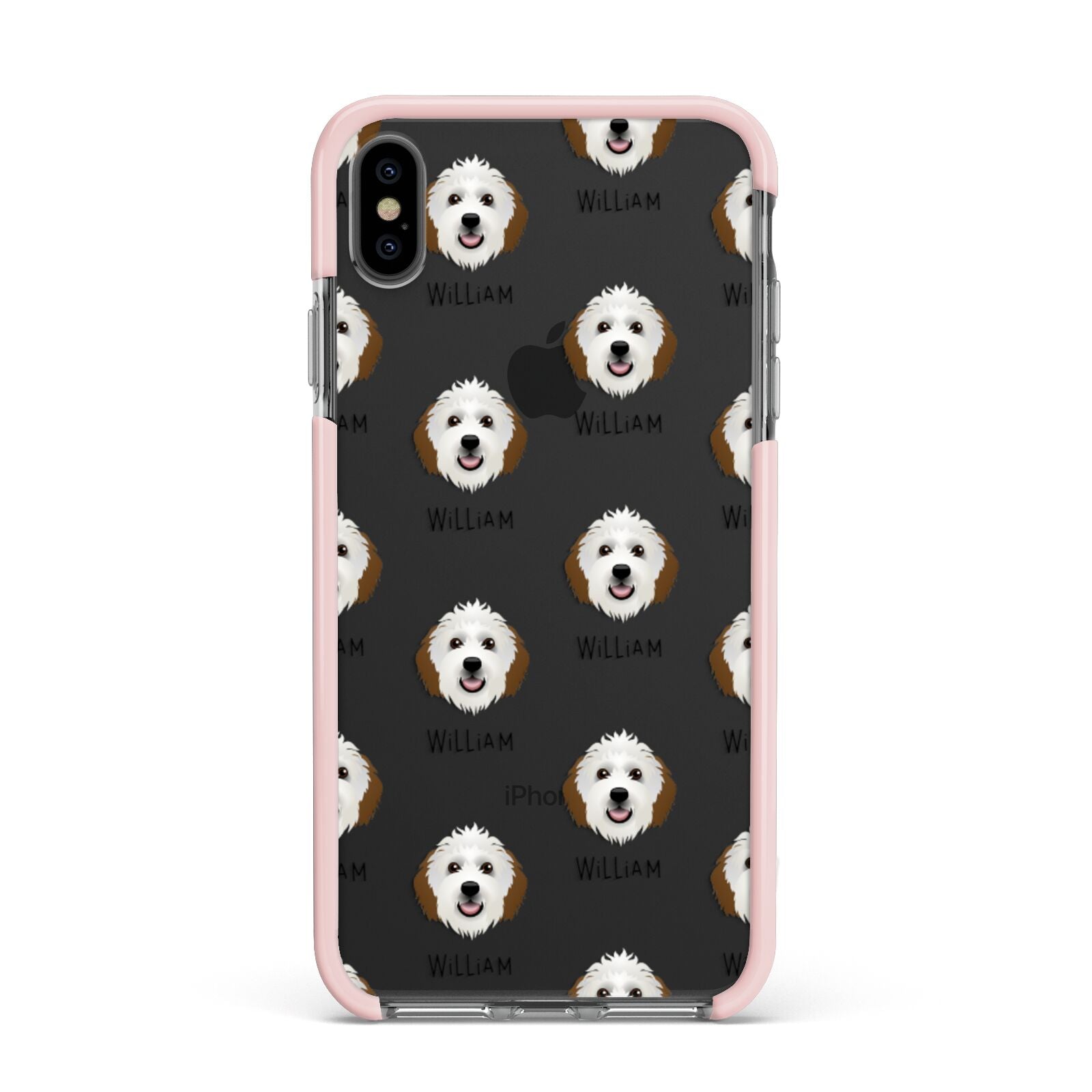 Sheepadoodle Icon with Name Apple iPhone Xs Max Impact Case Pink Edge on Black Phone