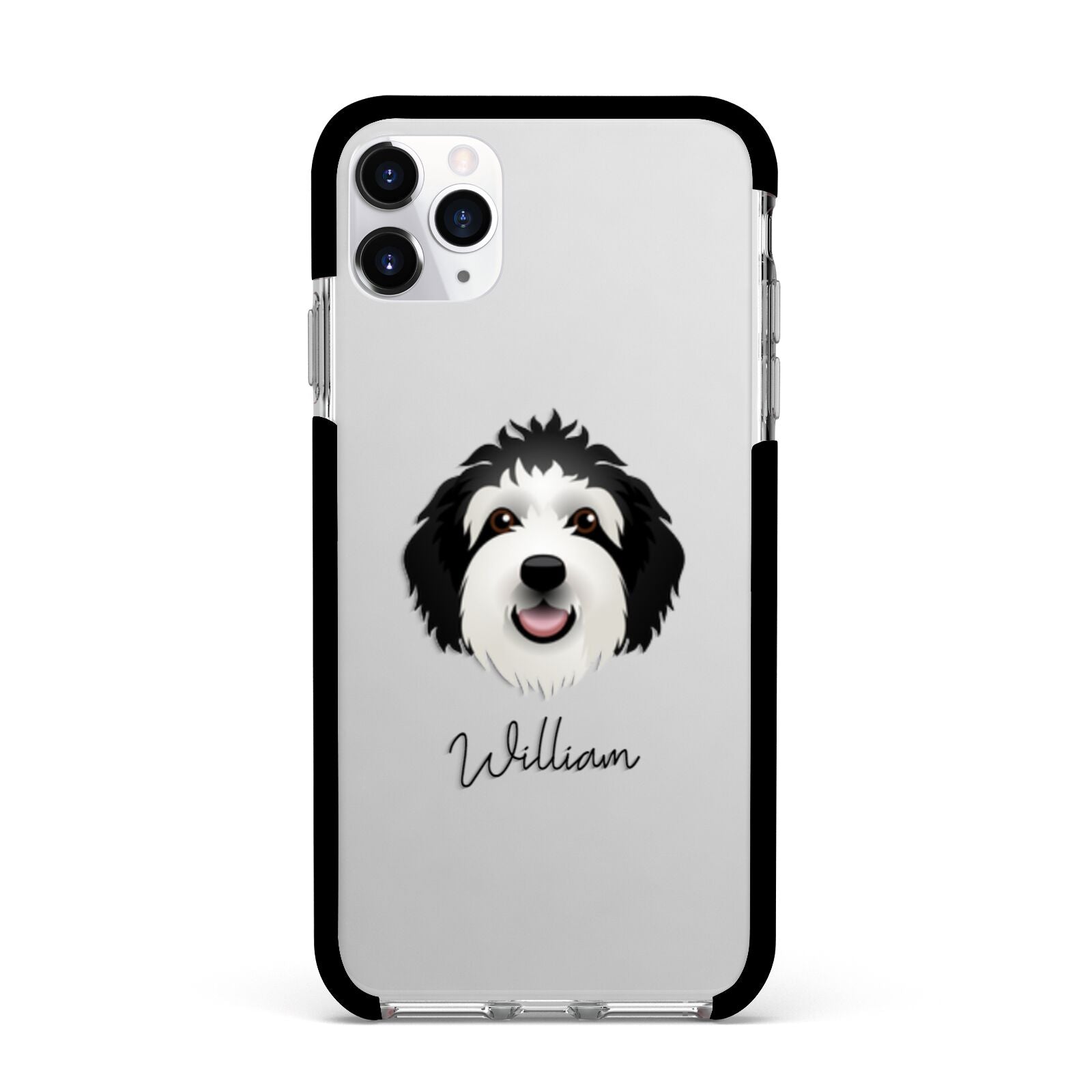 Sheepadoodle Personalised Apple iPhone 11 Pro Max in Silver with Black Impact Case