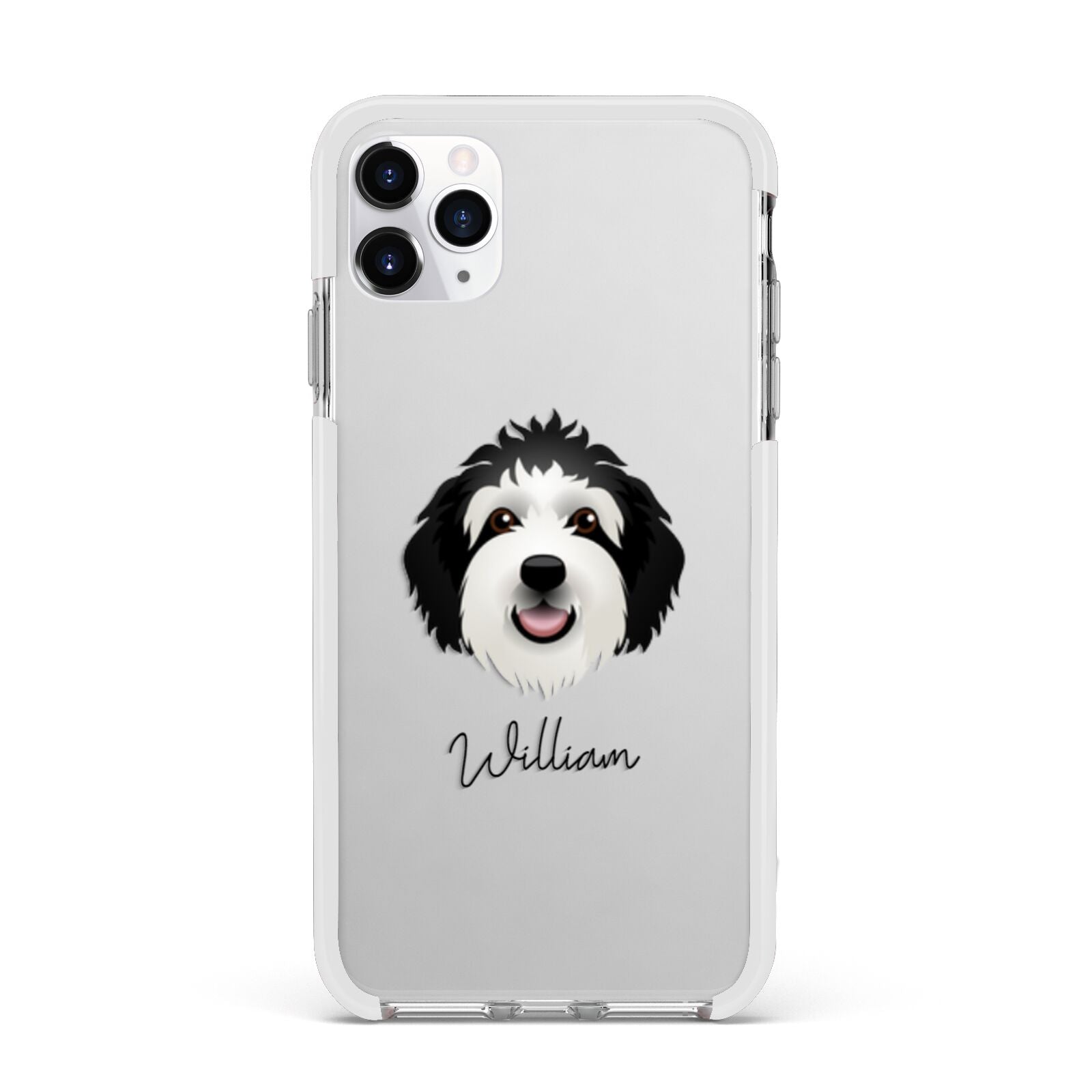 Sheepadoodle Personalised Apple iPhone 11 Pro Max in Silver with White Impact Case