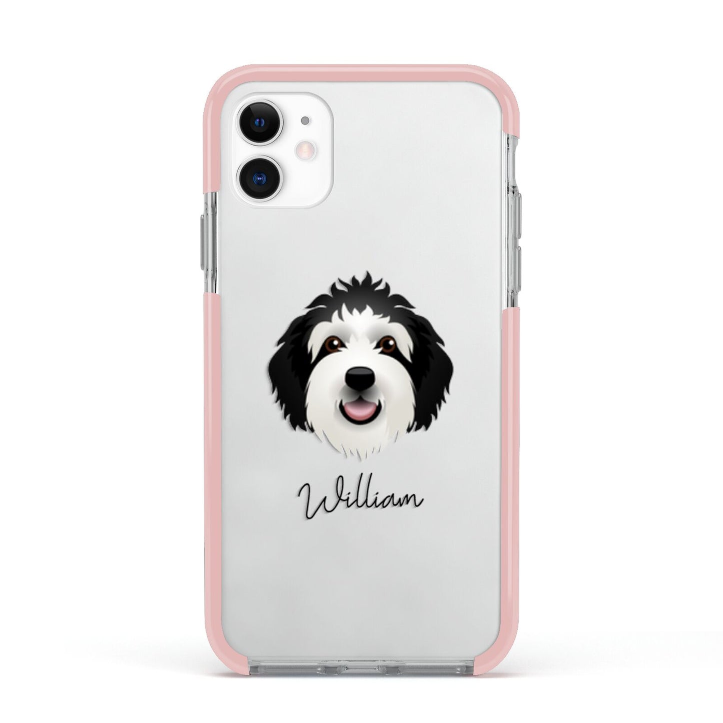 Sheepadoodle Personalised Apple iPhone 11 in White with Pink Impact Case