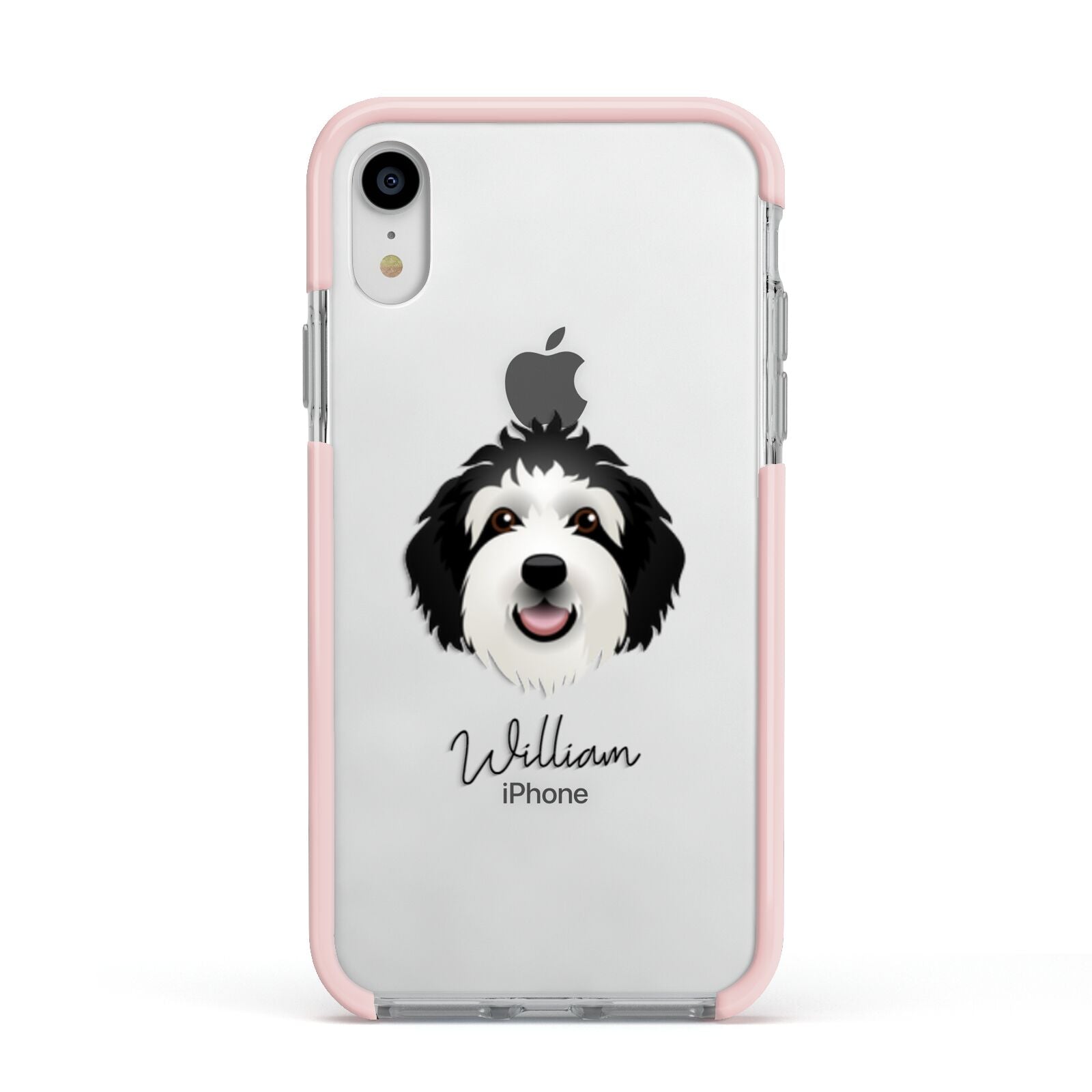 Sheepadoodle Personalised Apple iPhone XR Impact Case Pink Edge on Silver Phone