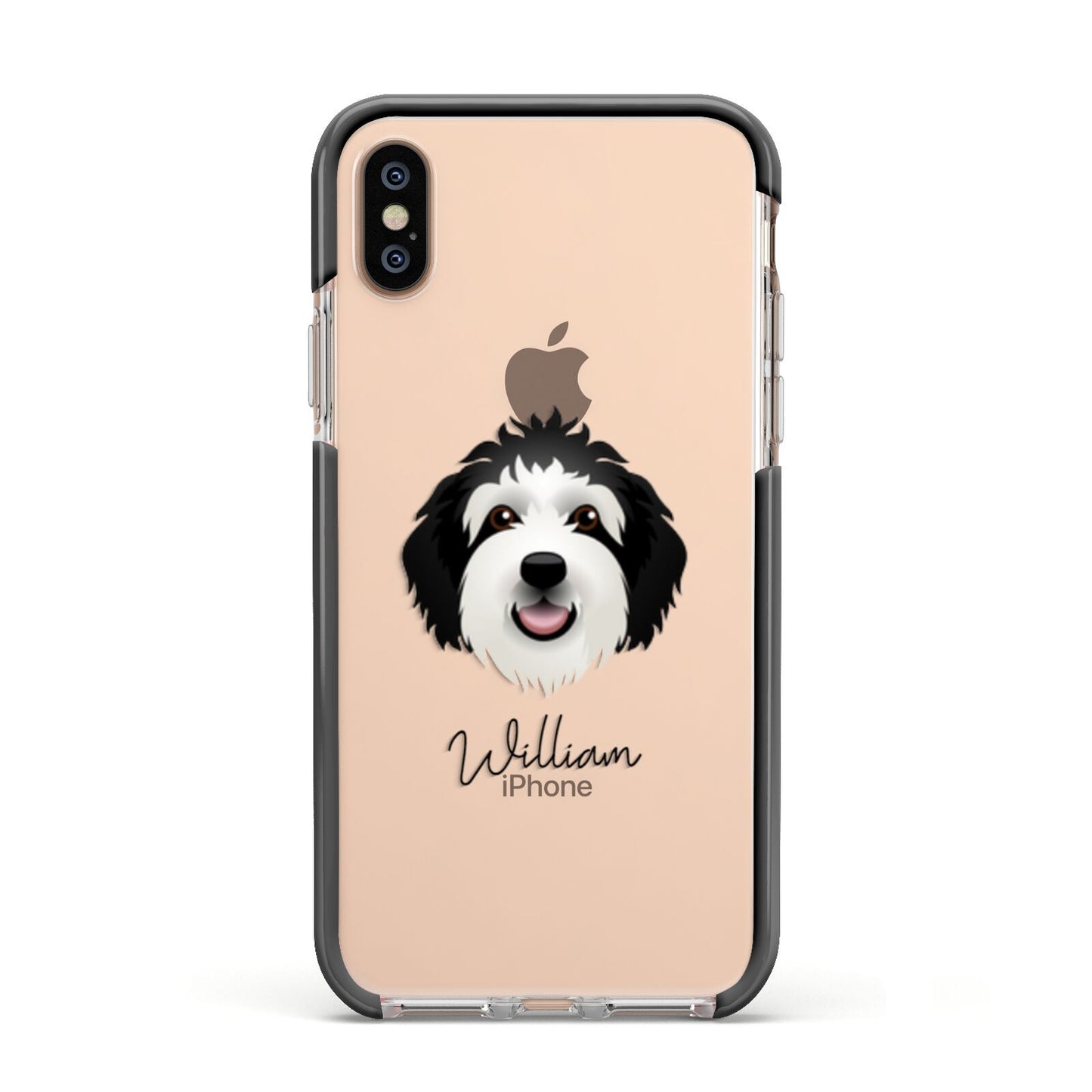 Sheepadoodle Personalised Apple iPhone Xs Impact Case Black Edge on Gold Phone