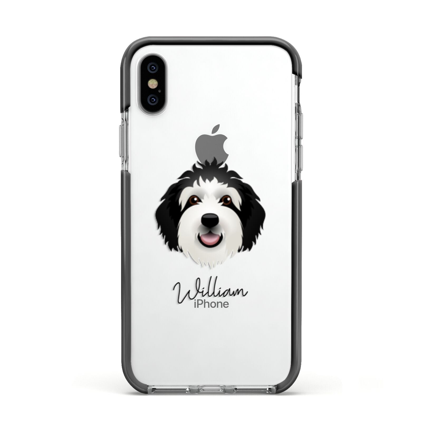 Sheepadoodle Personalised Apple iPhone Xs Impact Case Black Edge on Silver Phone