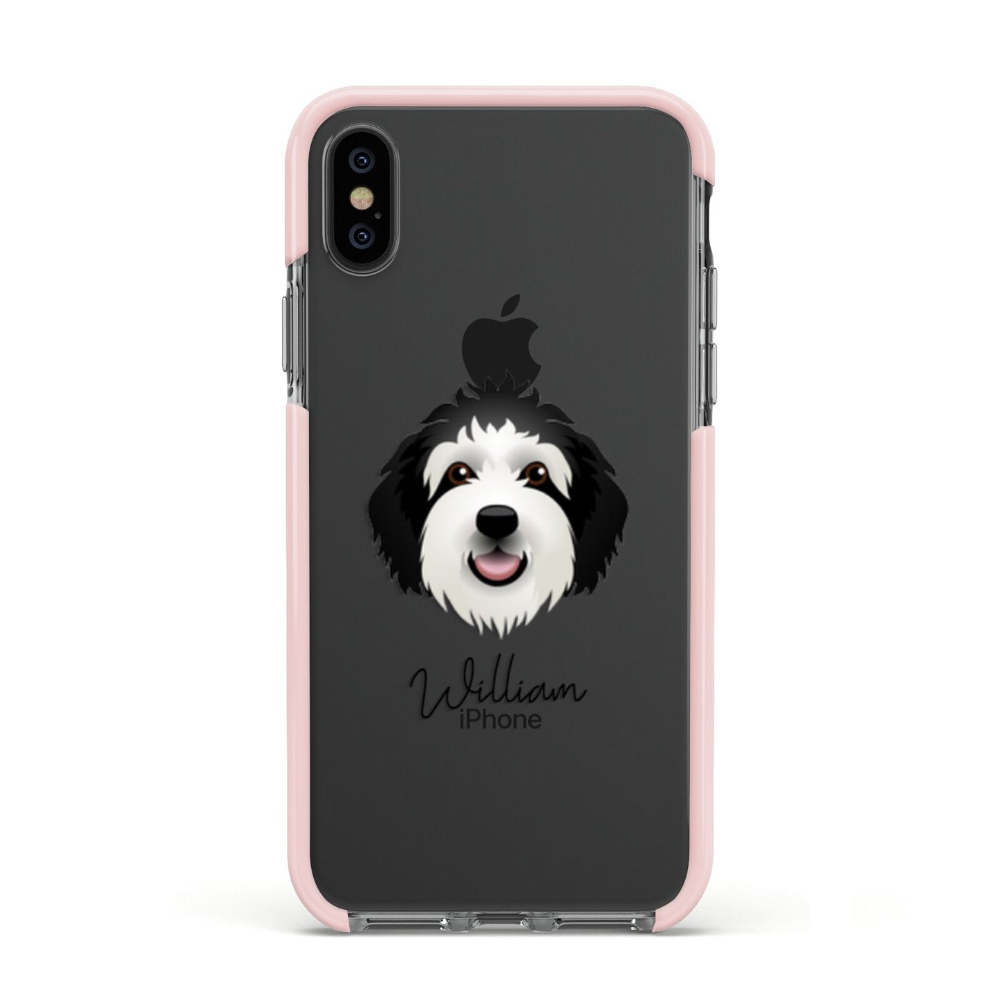 Sheepadoodle Personalised Apple iPhone Xs Impact Case Pink Edge on Black Phone
