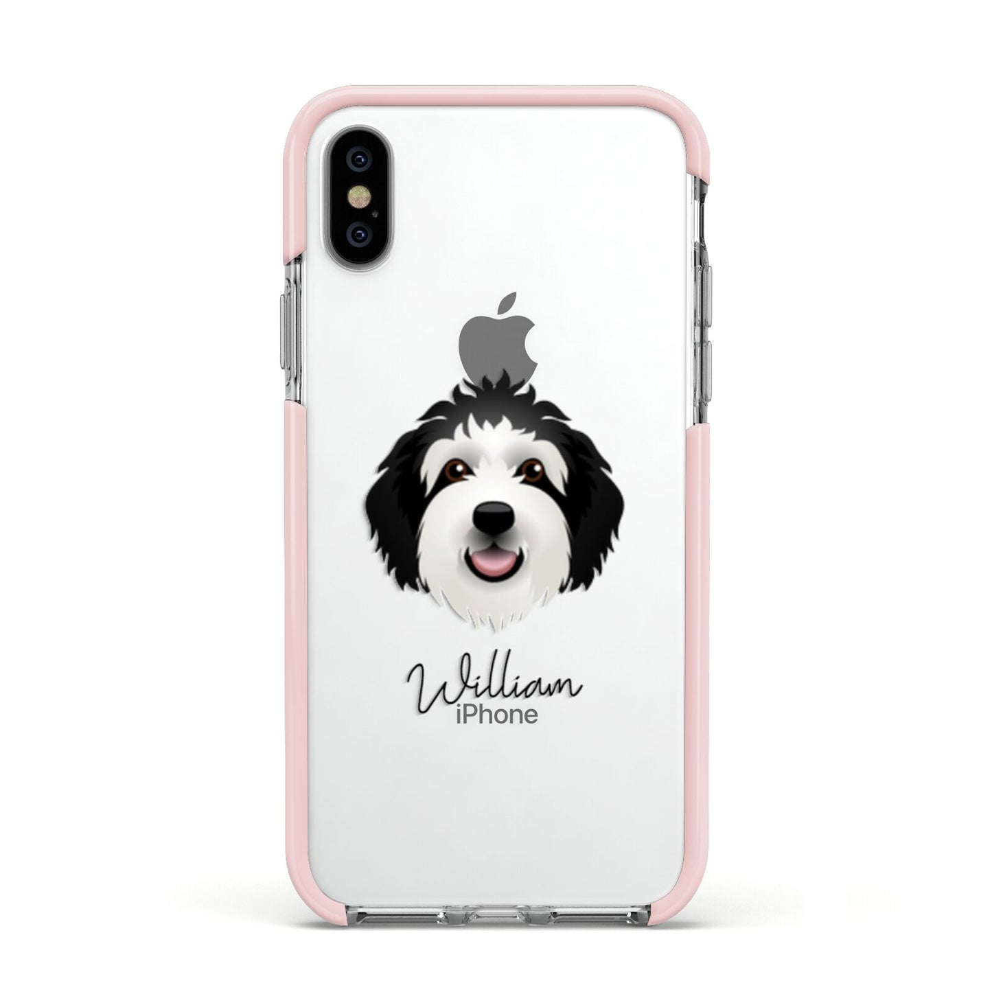 Sheepadoodle Personalised Apple iPhone Xs Impact Case Pink Edge on Silver Phone