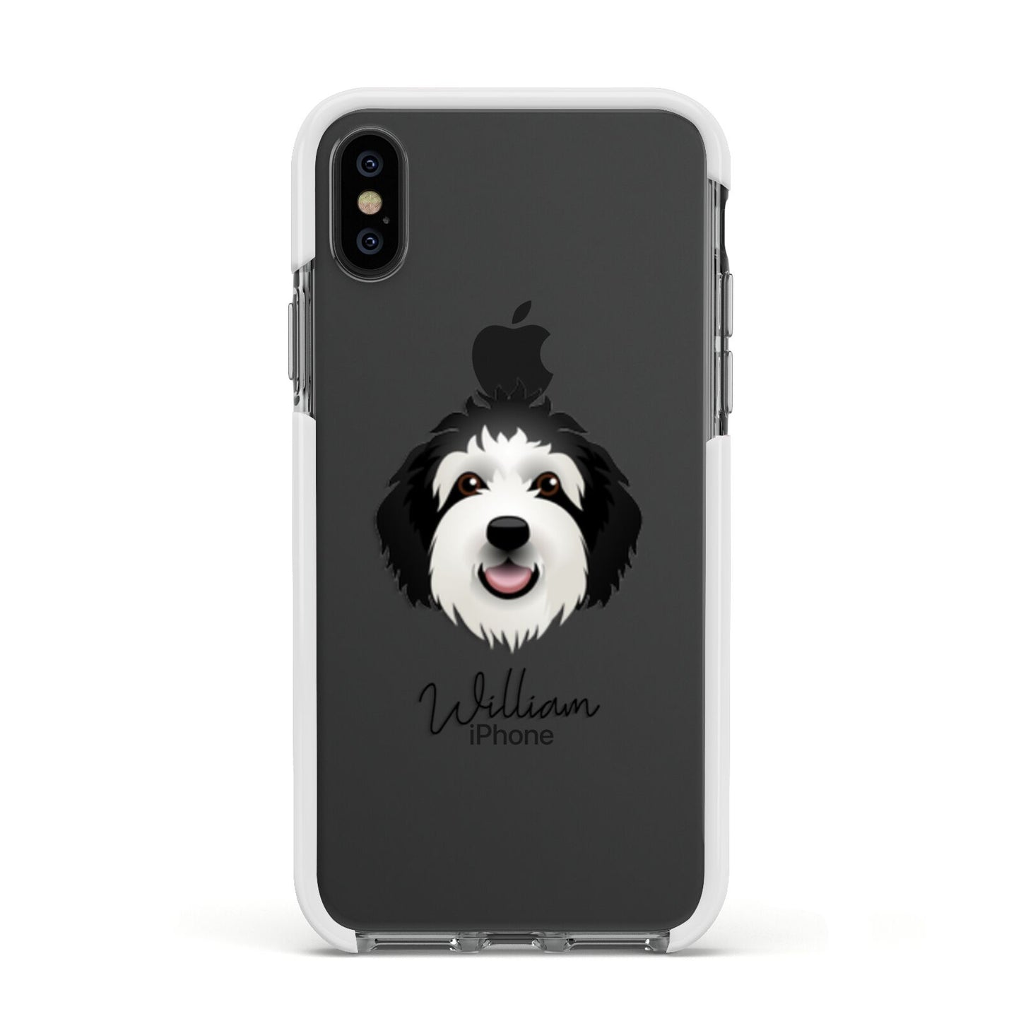 Sheepadoodle Personalised Apple iPhone Xs Impact Case White Edge on Black Phone