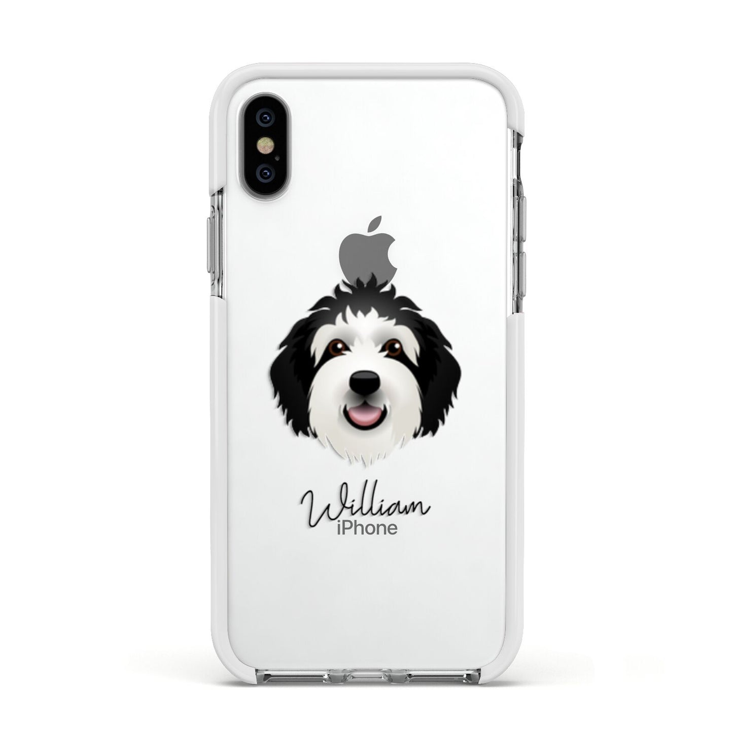 Sheepadoodle Personalised Apple iPhone Xs Impact Case White Edge on Silver Phone