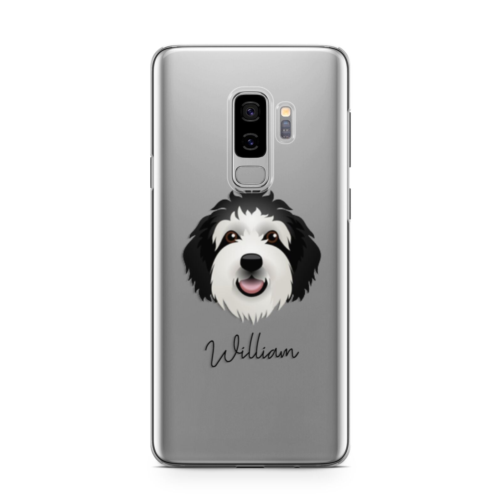 Sheepadoodle Personalised Samsung Galaxy S9 Plus Case on Silver phone
