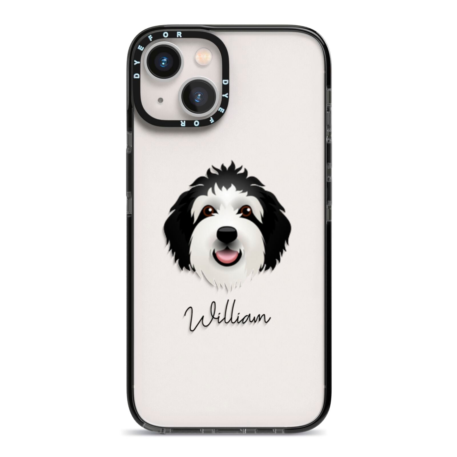Sheepadoodle Personalised iPhone 13 Black Impact Case on Silver phone