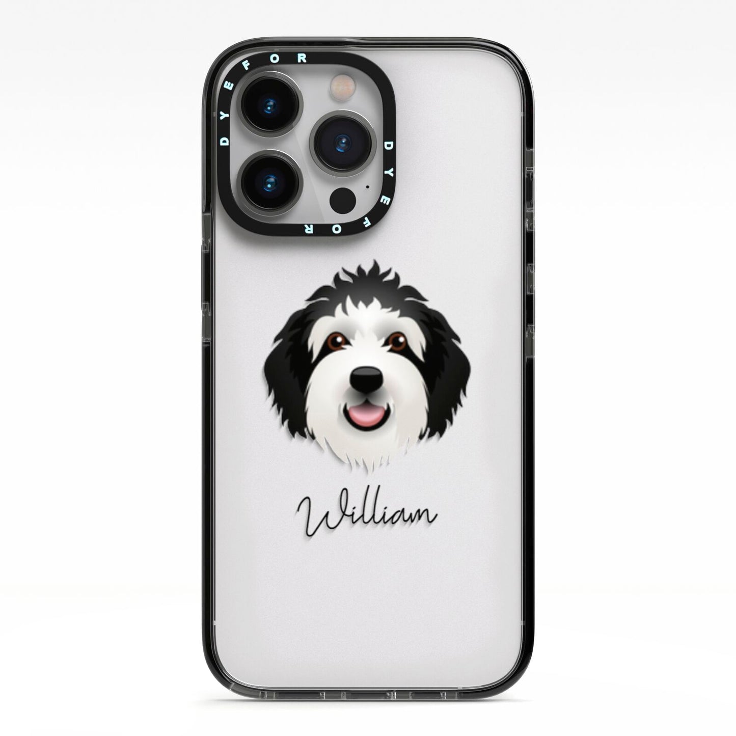 Sheepadoodle Personalised iPhone 13 Pro Black Impact Case on Silver phone