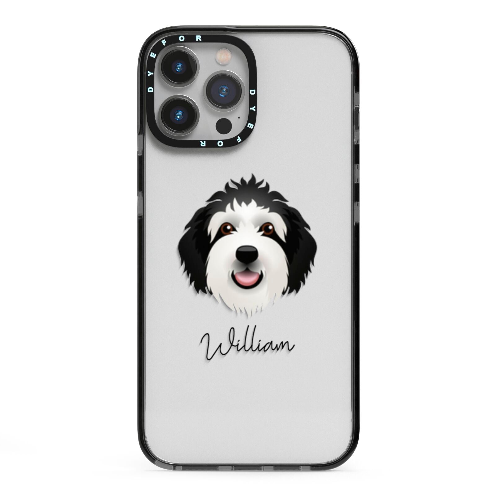 Sheepadoodle Personalised iPhone 13 Pro Max Black Impact Case on Silver phone