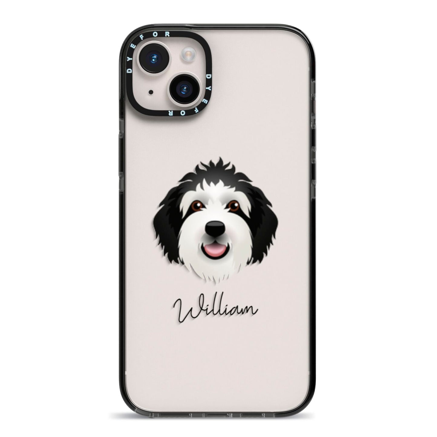Sheepadoodle Personalised iPhone 14 Plus Black Impact Case on Silver phone