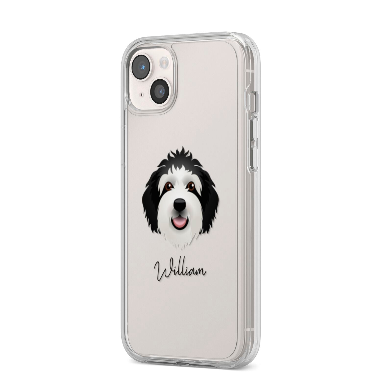 Sheepadoodle Personalised iPhone 14 Plus Clear Tough Case Starlight Angled Image