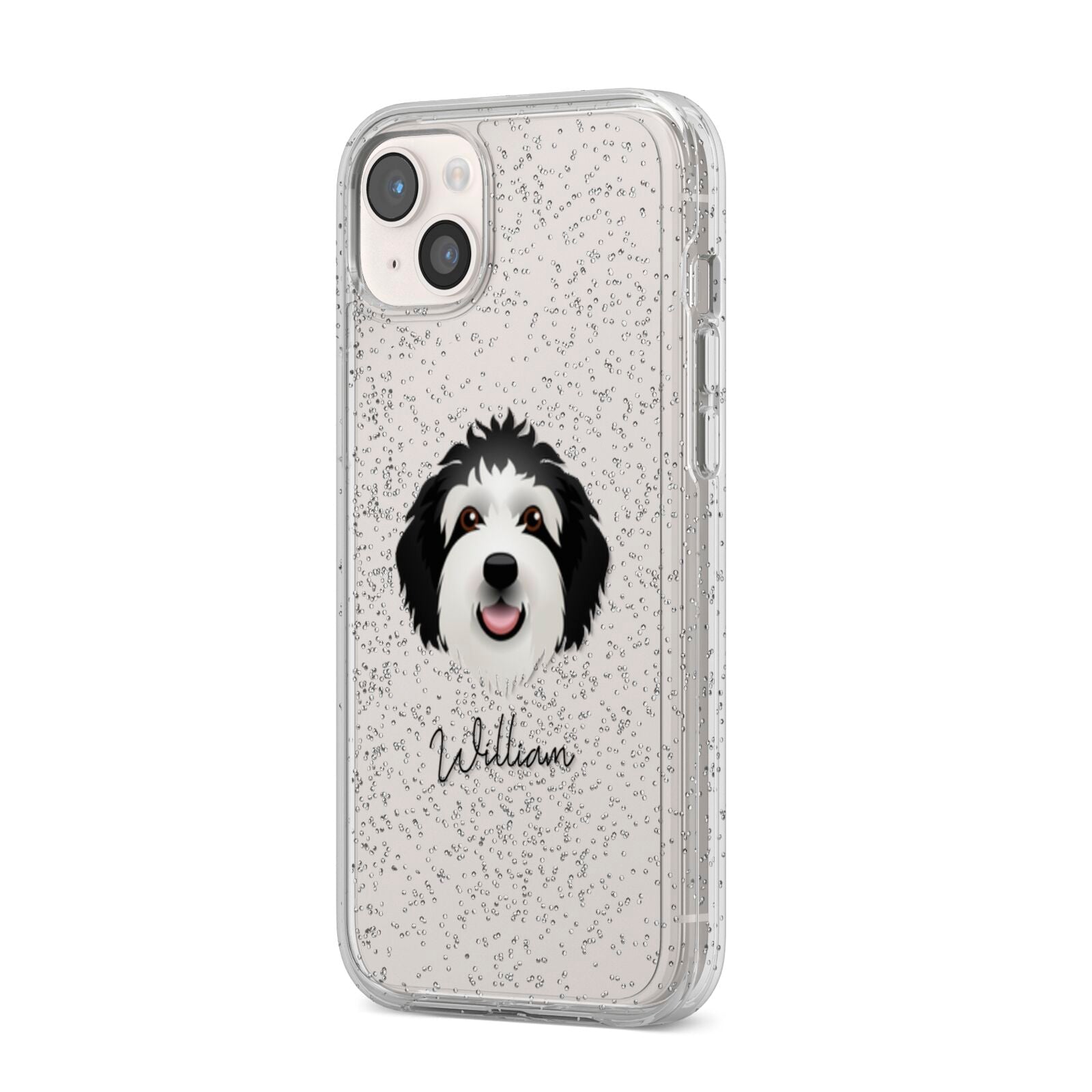 Sheepadoodle Personalised iPhone 14 Plus Glitter Tough Case Starlight Angled Image