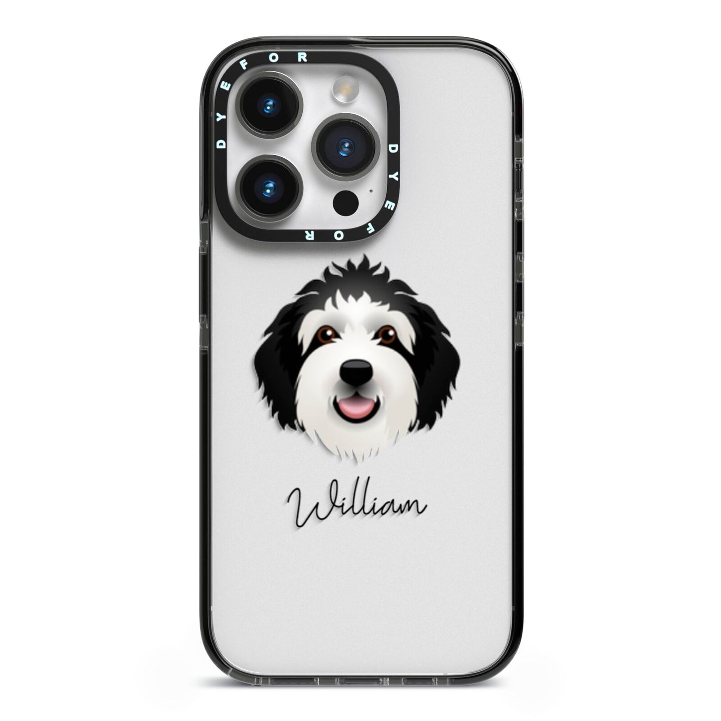 Sheepadoodle Personalised iPhone 14 Pro Black Impact Case on Silver phone