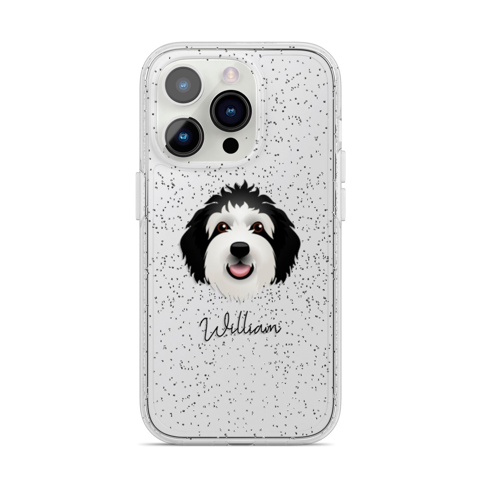 Sheepadoodle Personalised iPhone 14 Pro Glitter Tough Case Silver