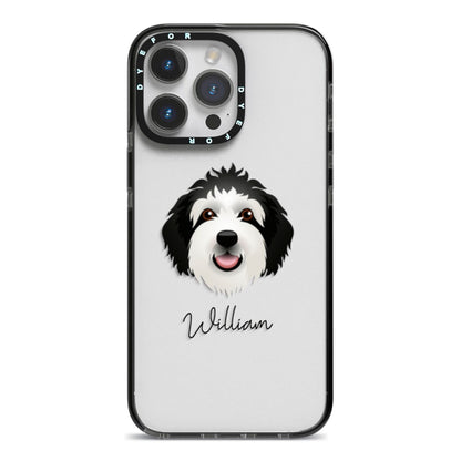 Sheepadoodle Personalised iPhone 14 Pro Max Black Impact Case on Silver phone
