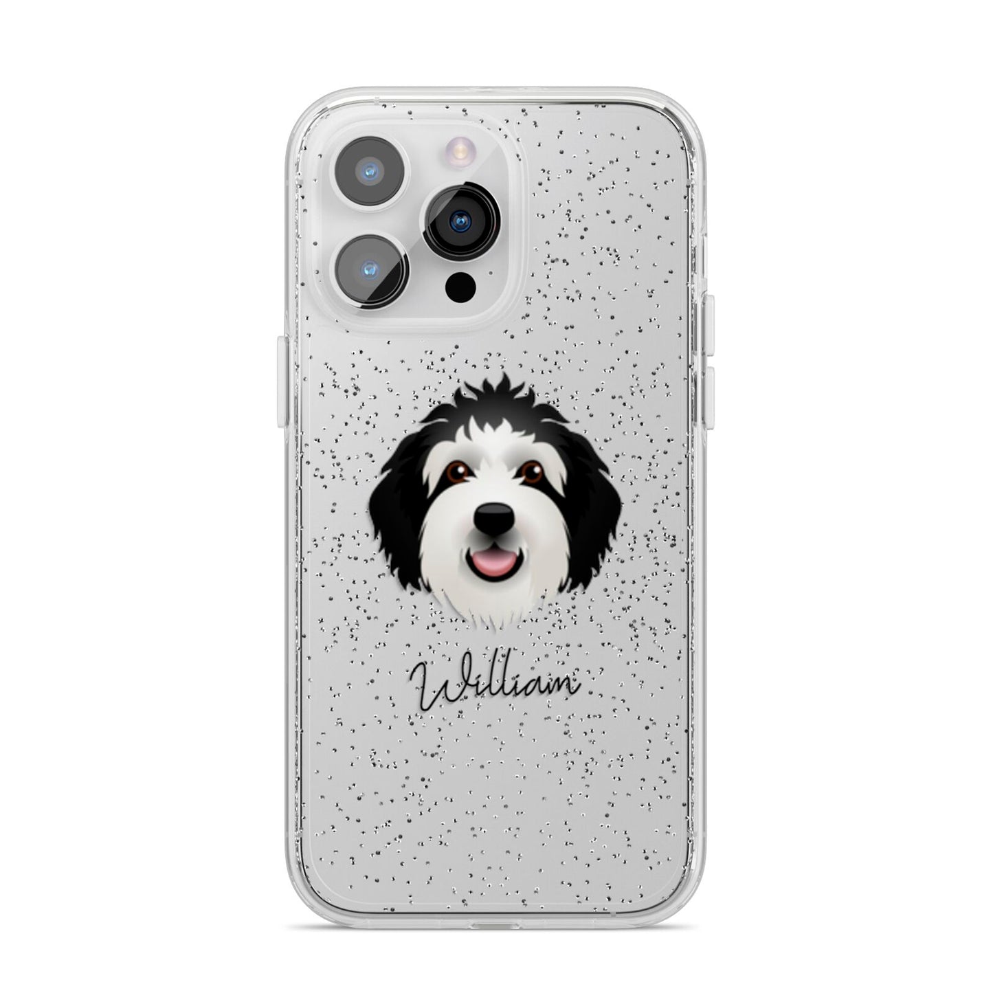 Sheepadoodle Personalised iPhone 14 Pro Max Glitter Tough Case Silver