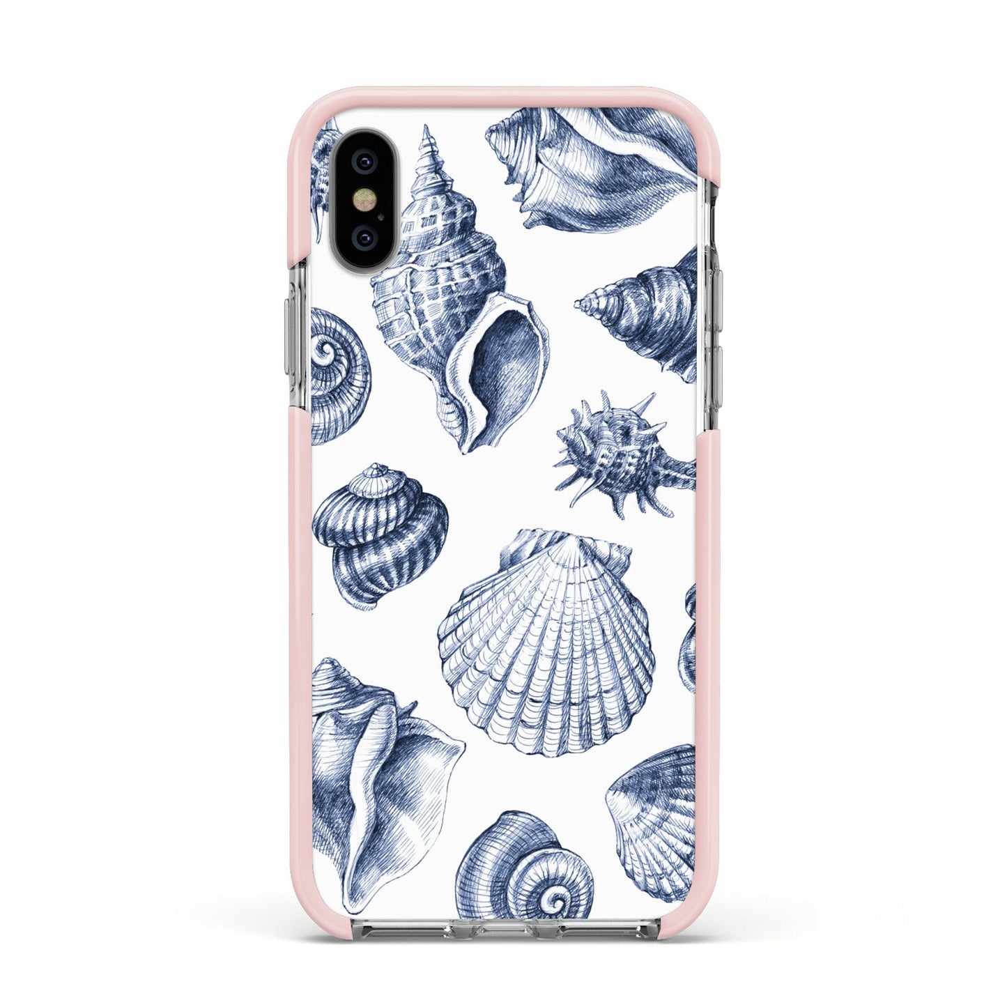 Shell Apple iPhone Xs Impact Case Pink Edge on Silver Phone