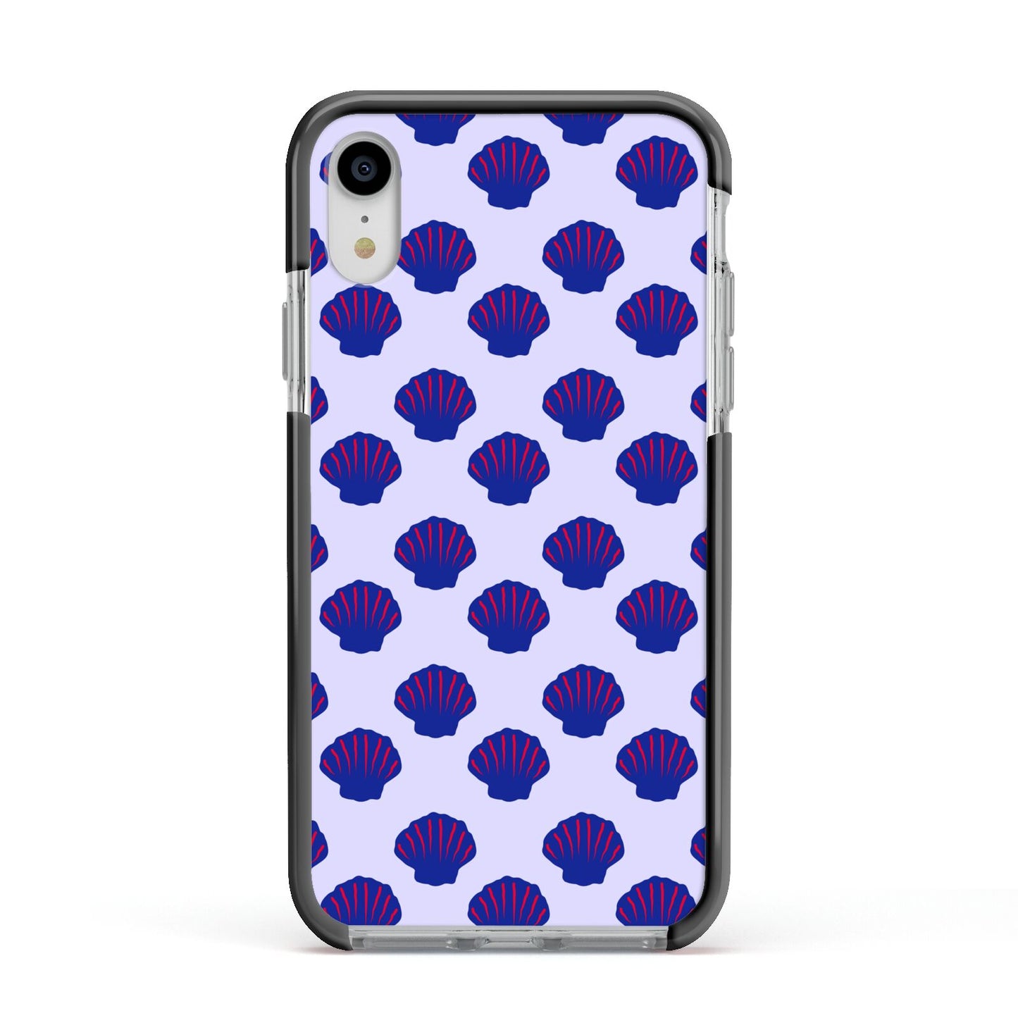 Shell Pattern Apple iPhone XR Impact Case Black Edge on Silver Phone