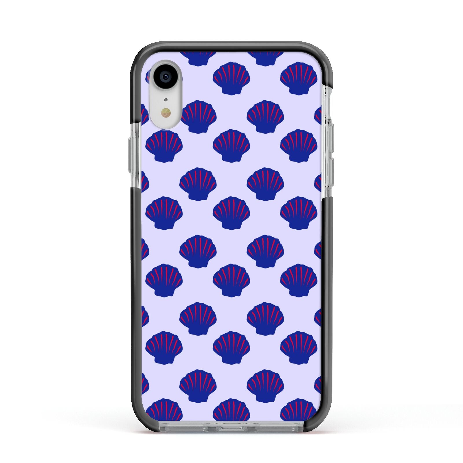 Shell Pattern Apple iPhone XR Impact Case Black Edge on Silver Phone