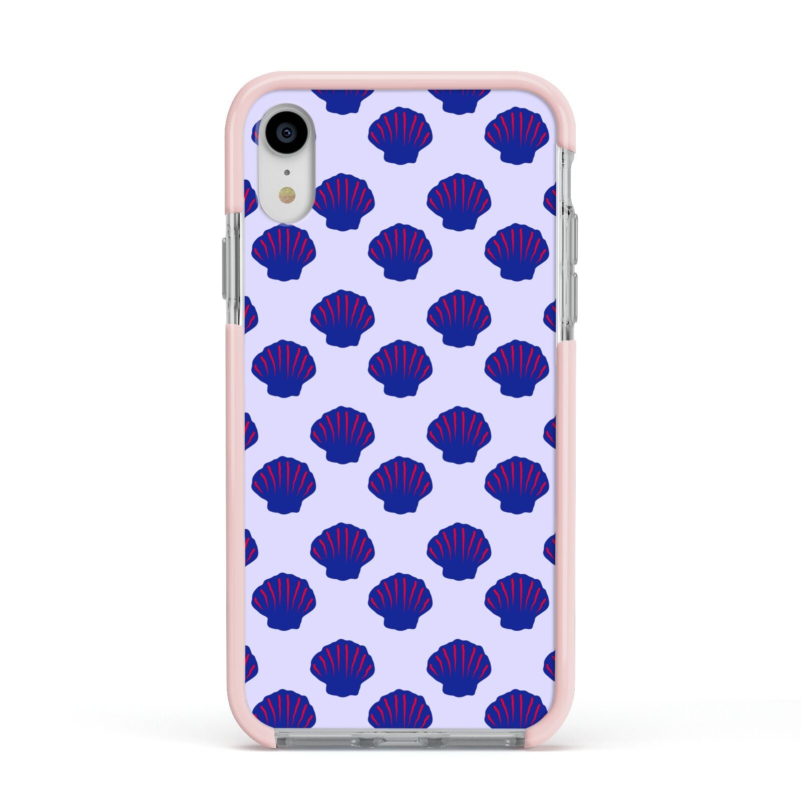 Shell Pattern Apple iPhone XR Impact Case Pink Edge on Silver Phone
