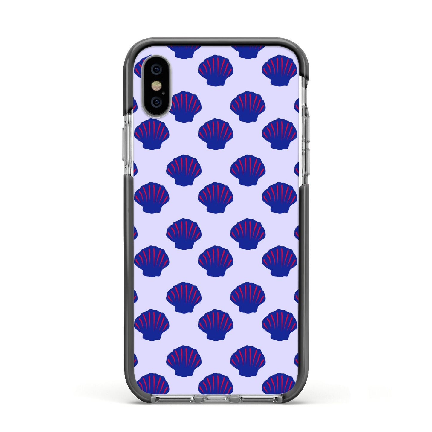 Shell Pattern Apple iPhone Xs Impact Case Black Edge on Silver Phone