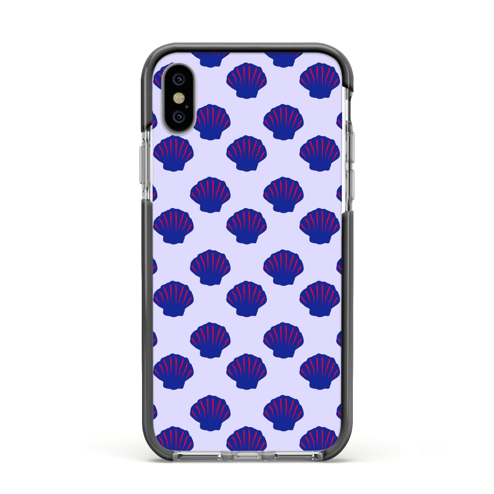 Shell Pattern Apple iPhone Xs Impact Case Black Edge on Silver Phone