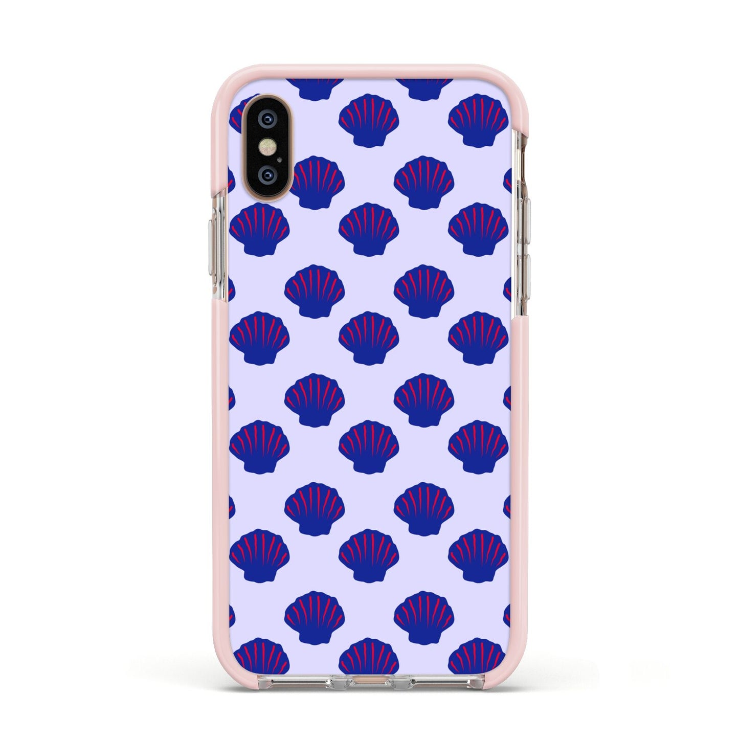 Shell Pattern Apple iPhone Xs Impact Case Pink Edge on Gold Phone