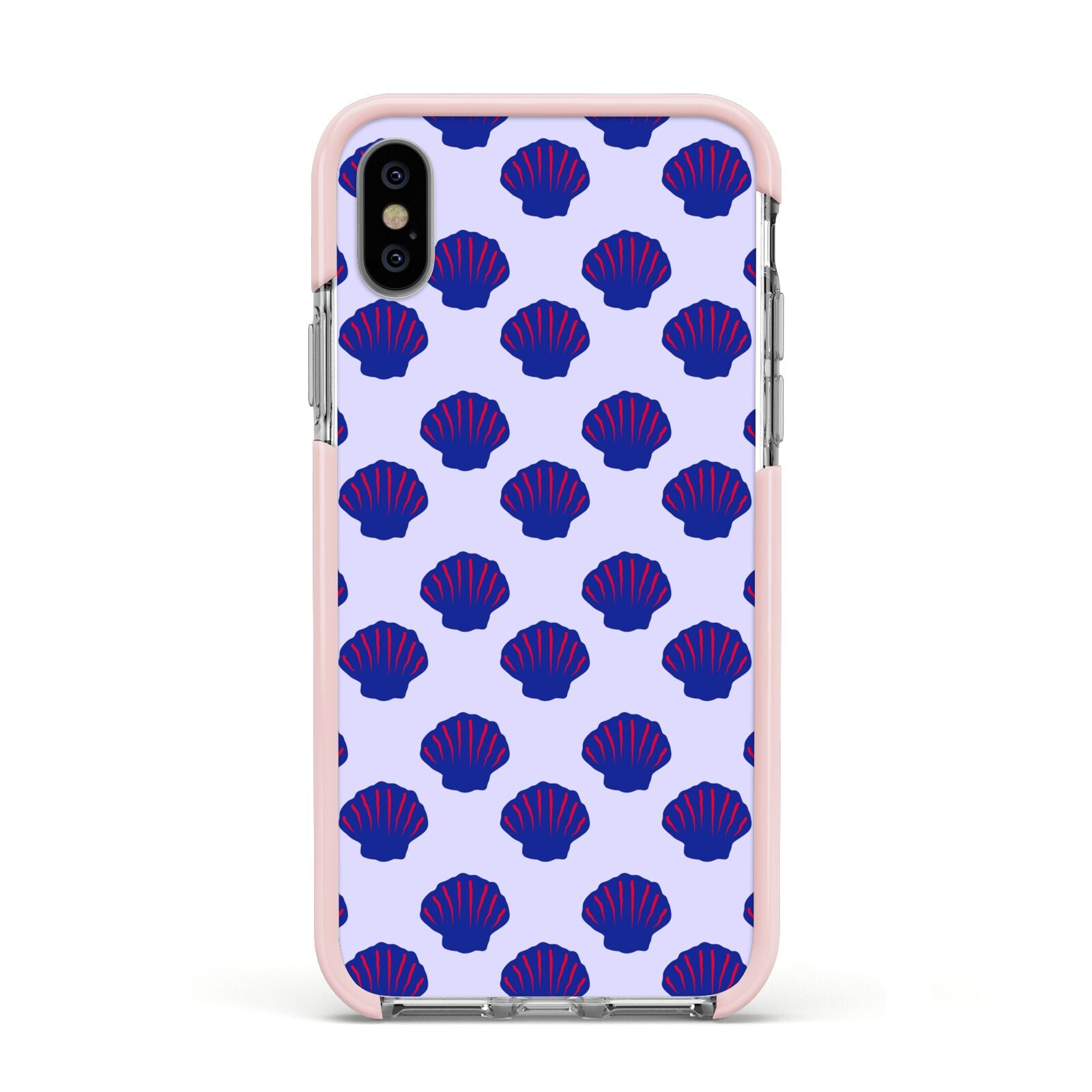 Shell Pattern Apple iPhone Xs Impact Case Pink Edge on Silver Phone