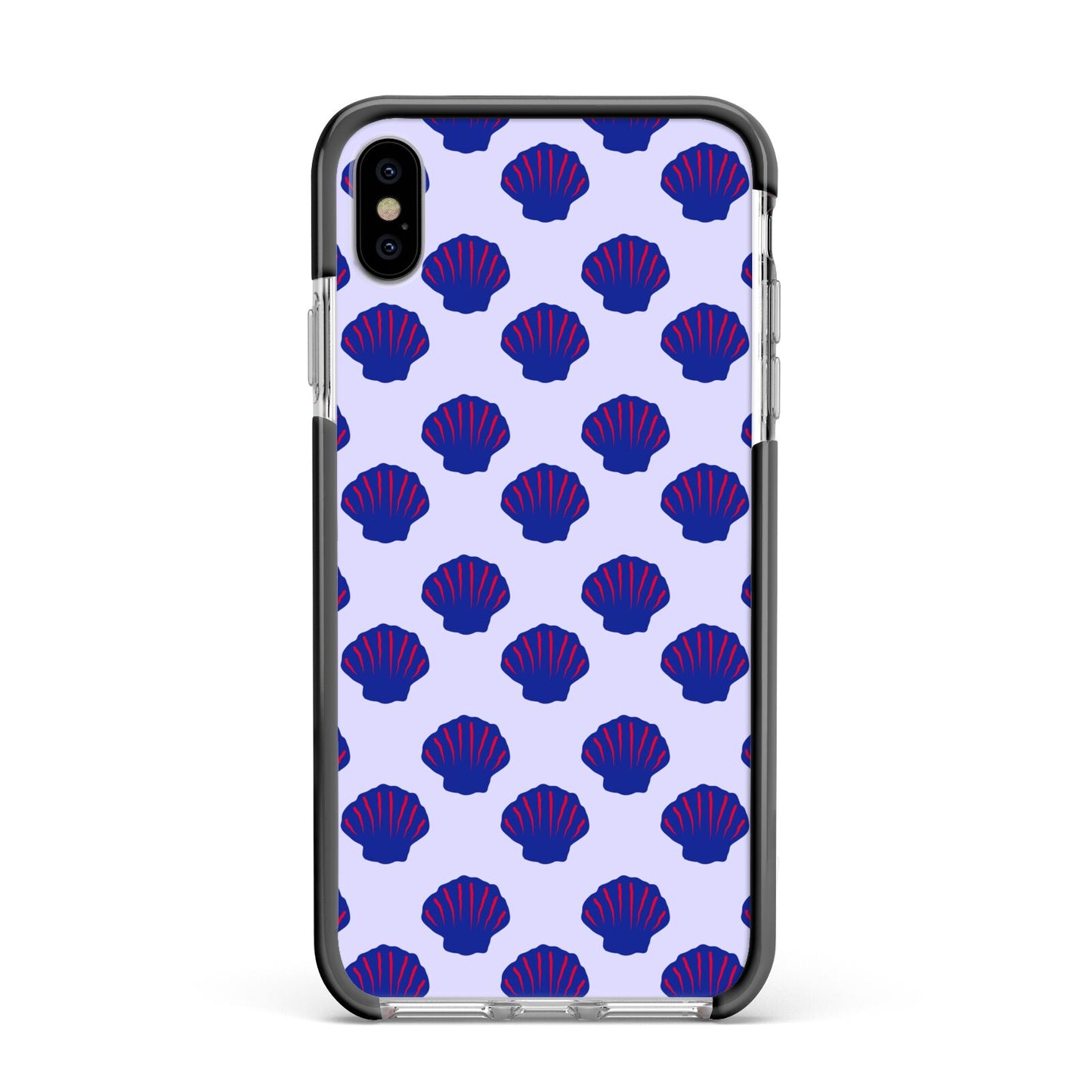 Shell Pattern Apple iPhone Xs Max Impact Case Black Edge on Silver Phone