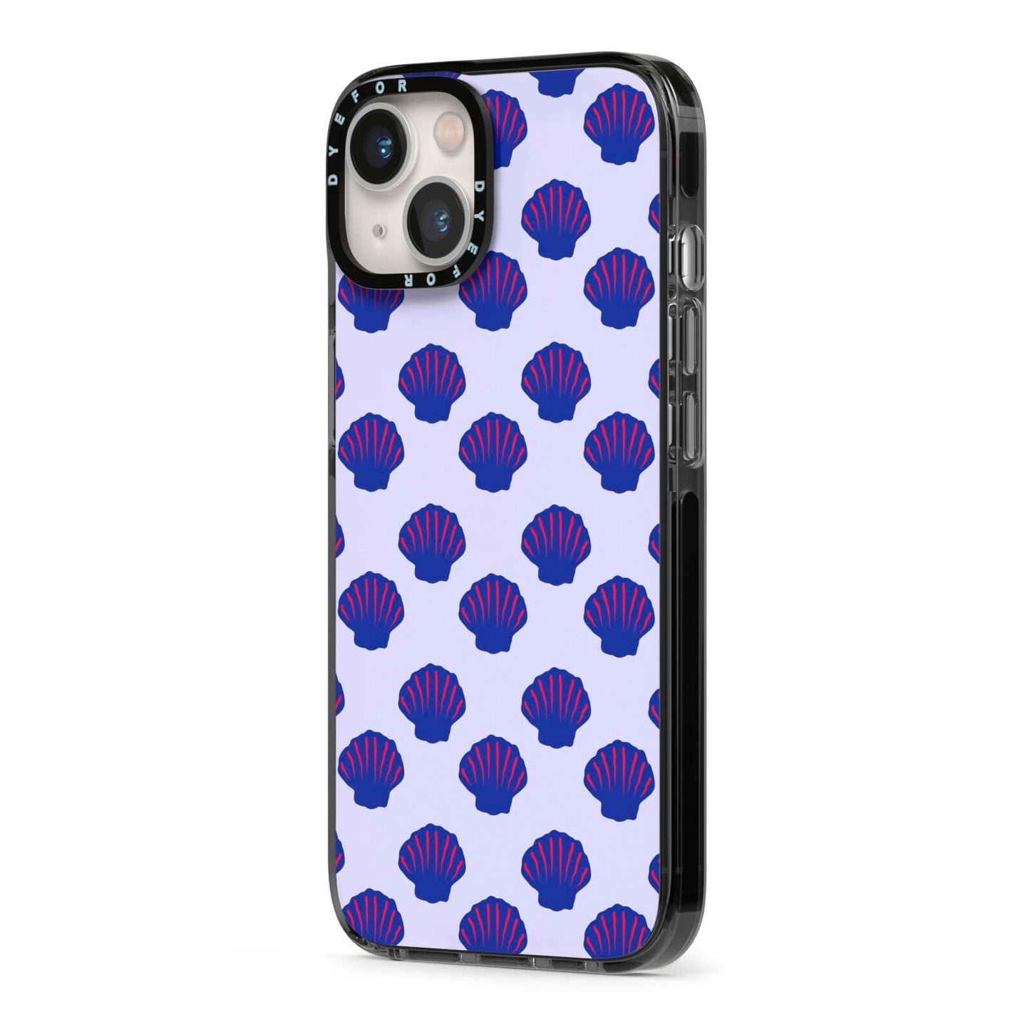 Shell Pattern iPhone 13 Black Impact Case Side Angle on Silver phone