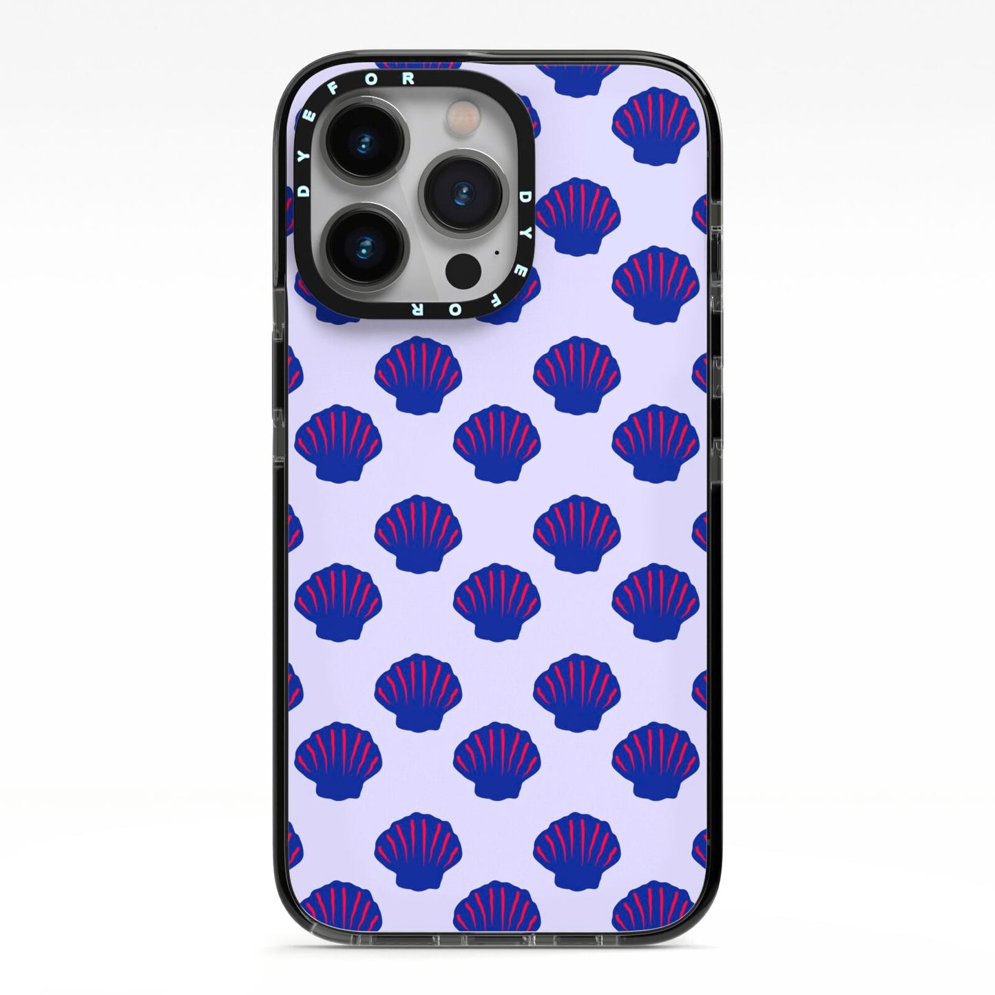 Shell Pattern iPhone 13 Pro Black Impact Case on Silver phone